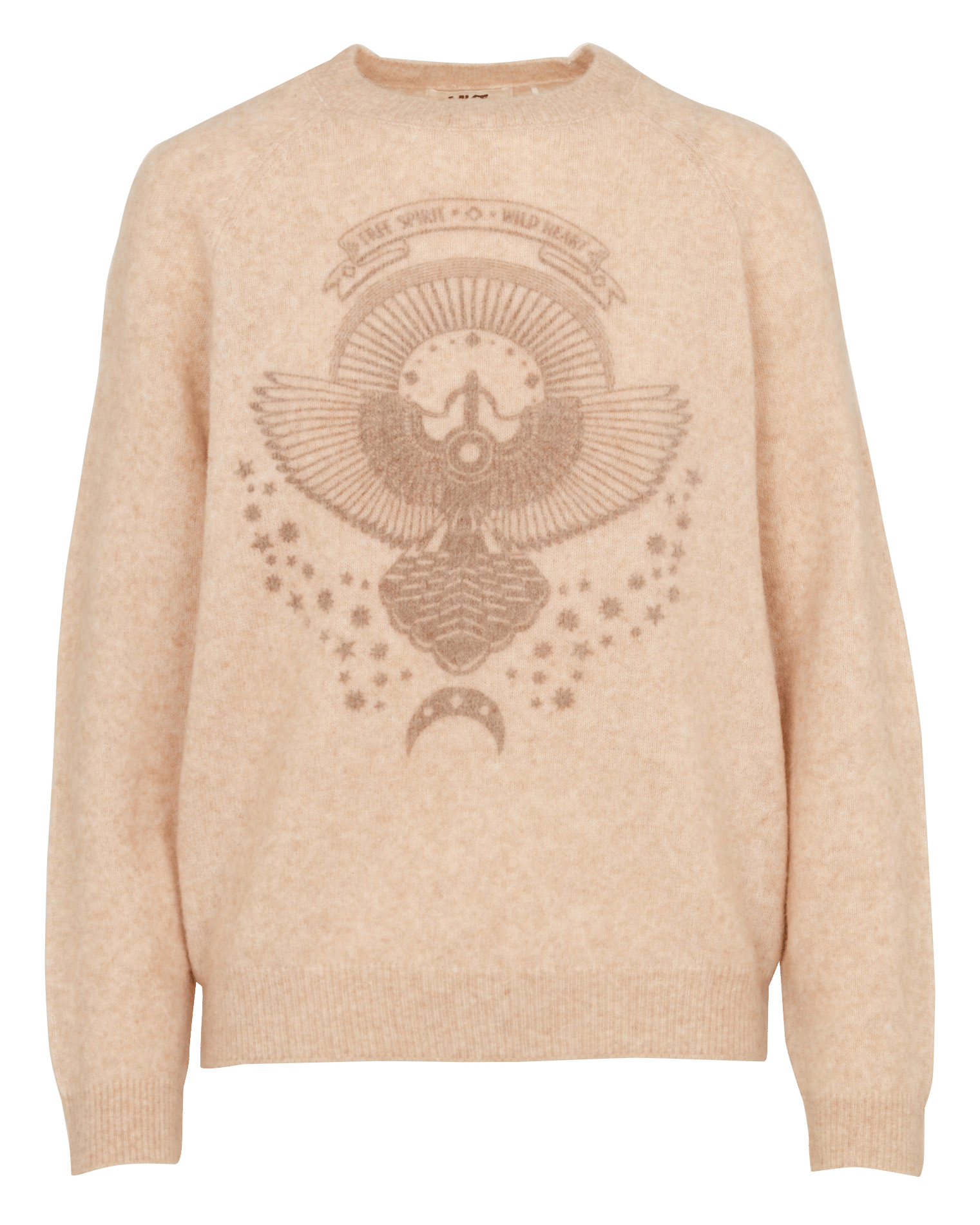 Pull droit col rond imprimé en laine mélangée MKT Beige