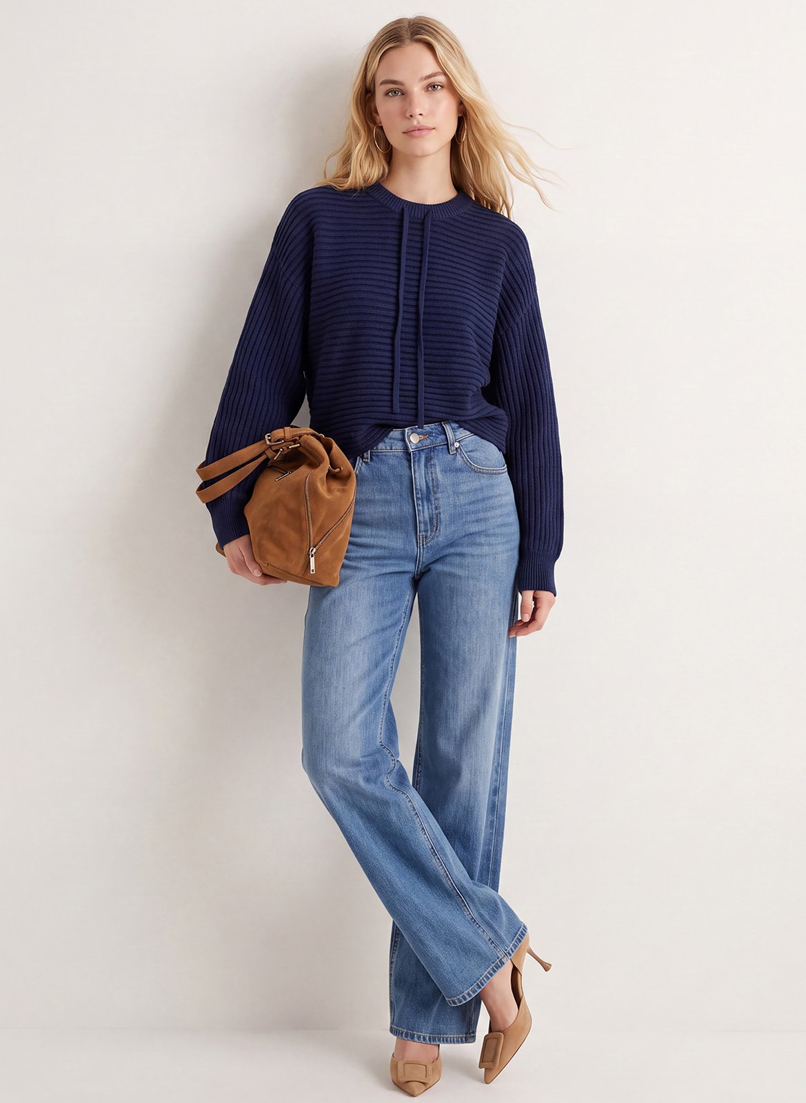 Pull droit col rond en laine mélangé KOOKAI Bleu