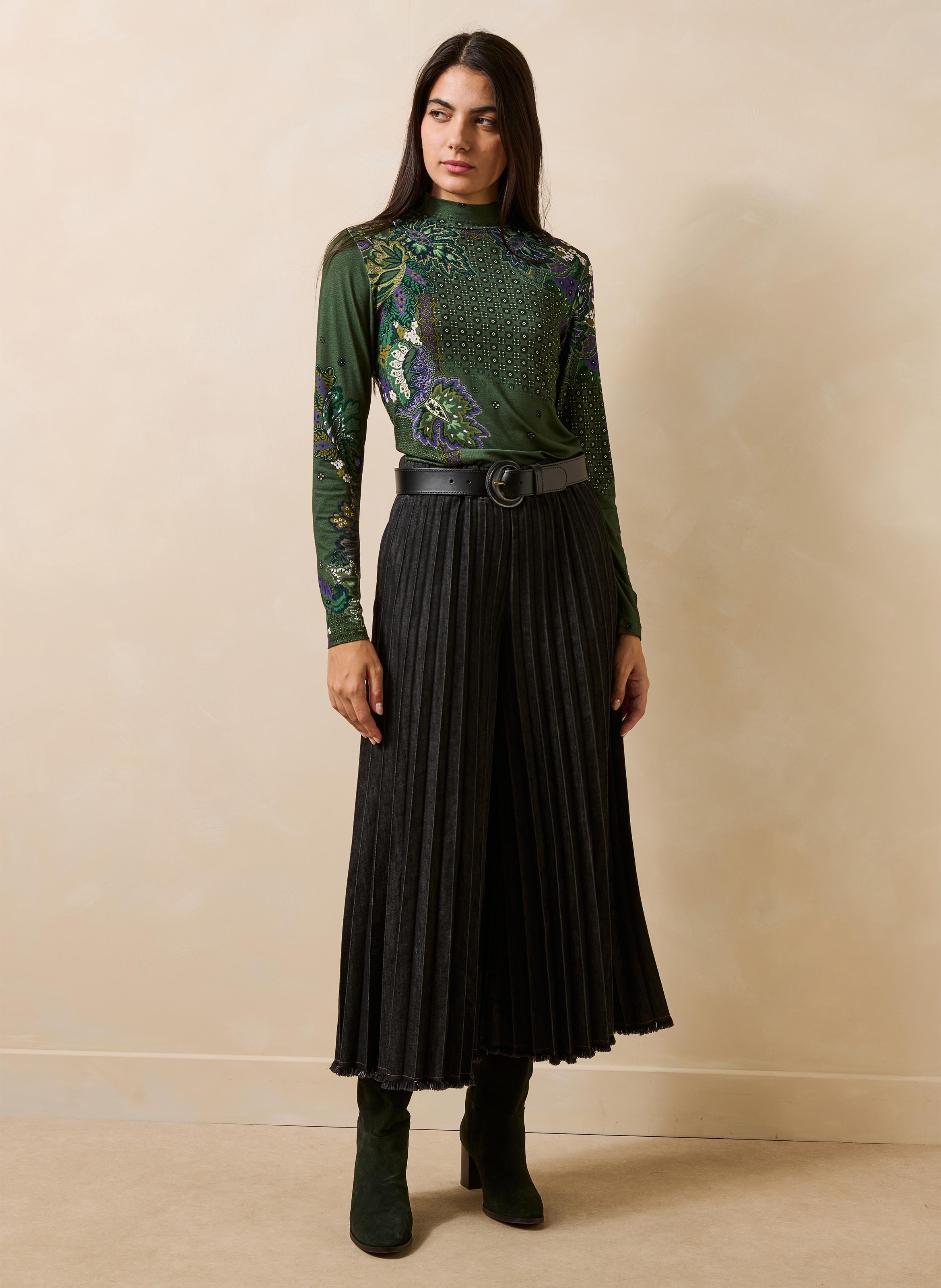 T-shirt manches longues imprimé col montant LA FEE MARABOUTEE Vert