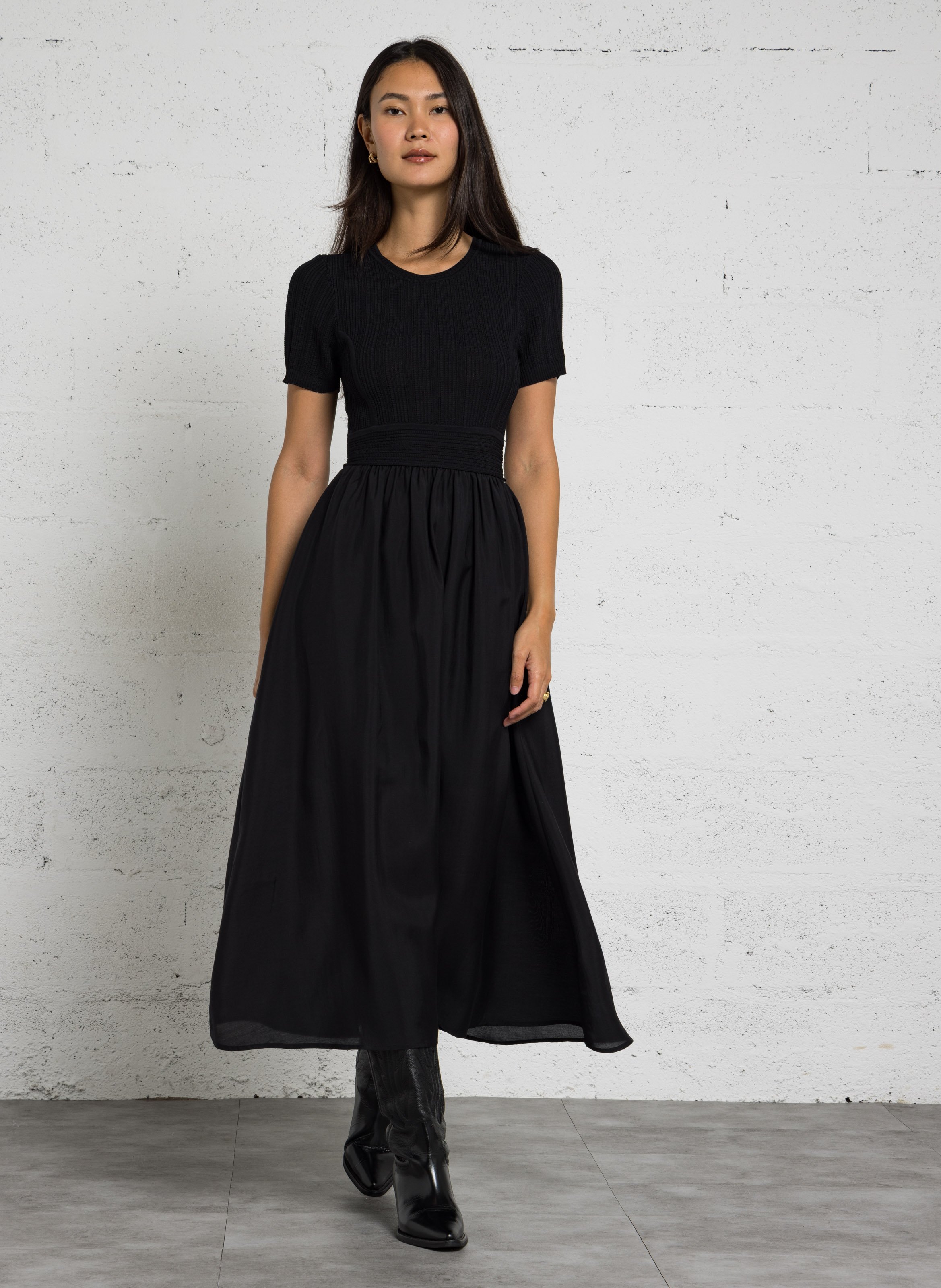 Robe longue bi-matière ample IKKS Noir