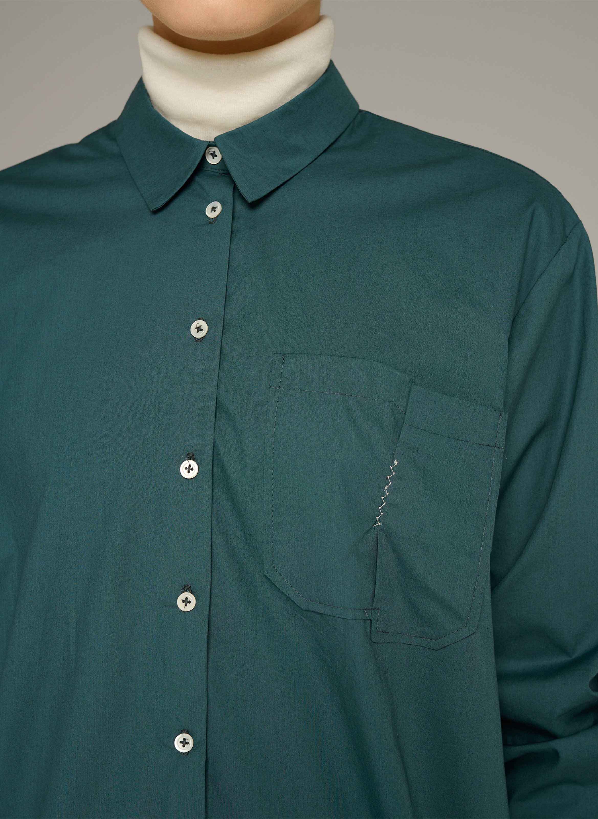 Blouse van biokatoen met klassieke kraag COTELAC ACOTE Groen