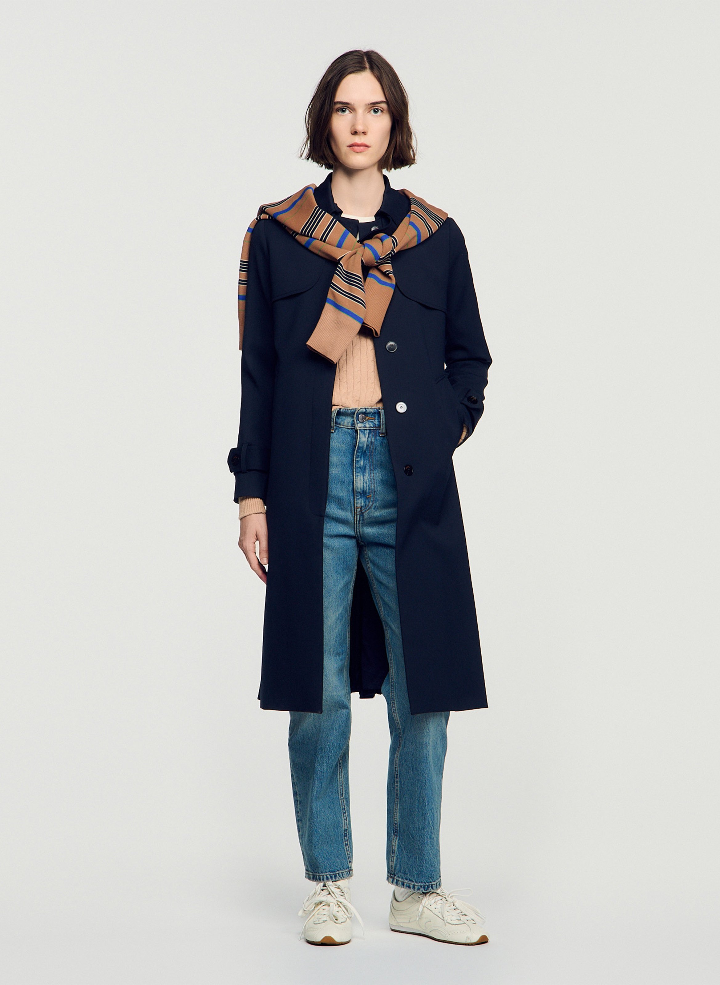 Trench col classique à empiècement plissé au dos SANDRO Bleu