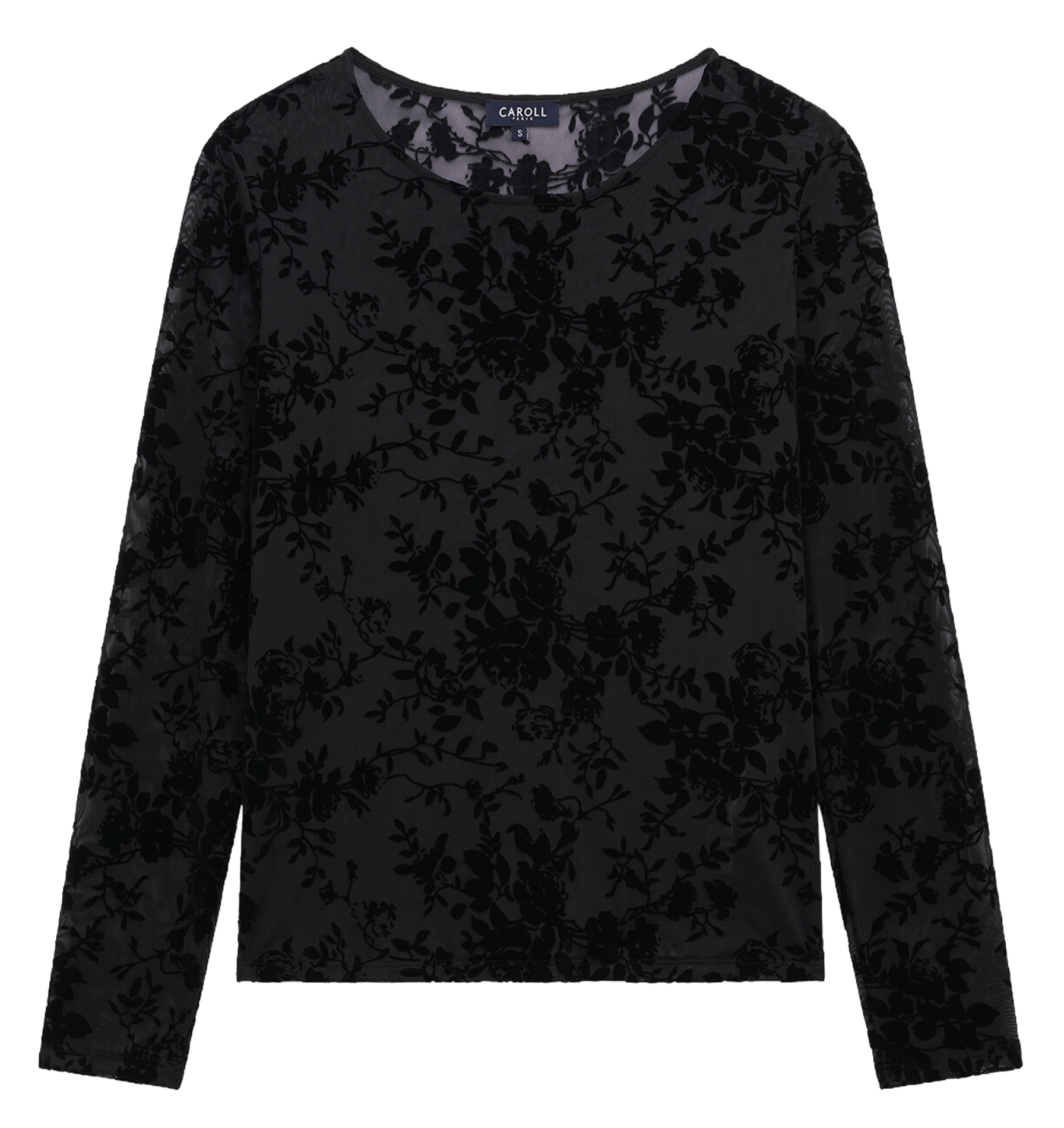 Transparent crew-neck top with motif CAROLL Black