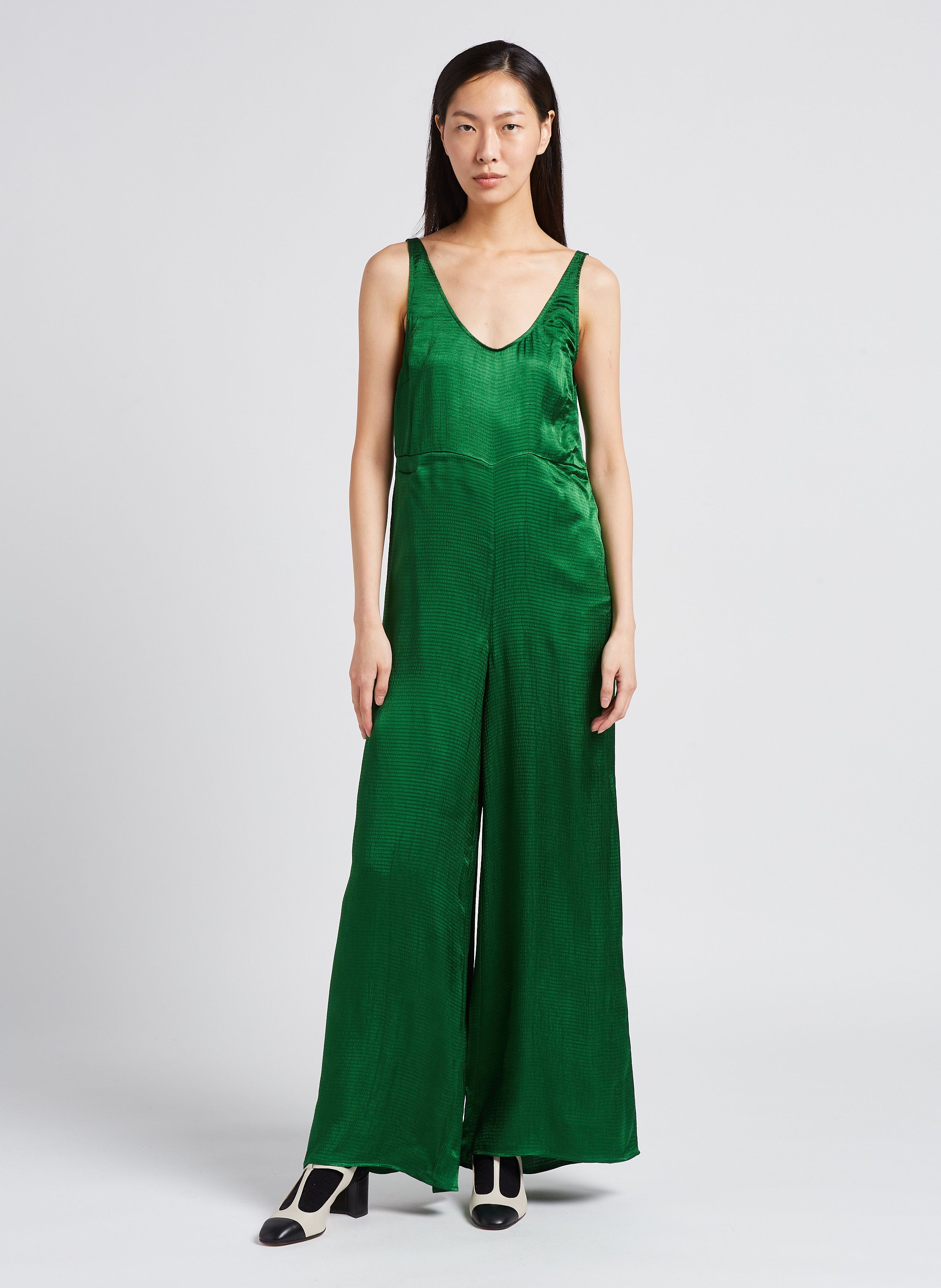 Vert Satiny V-neck jumpsuit