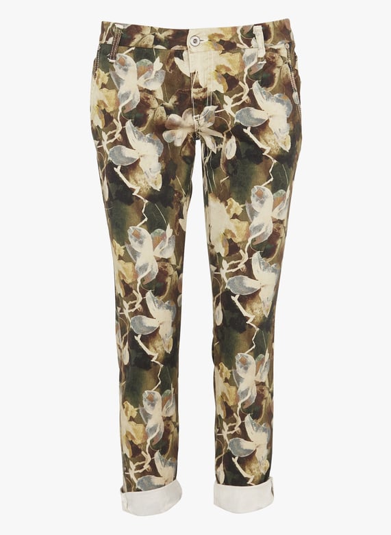 Pantalon slim en coton melange imprime Beige