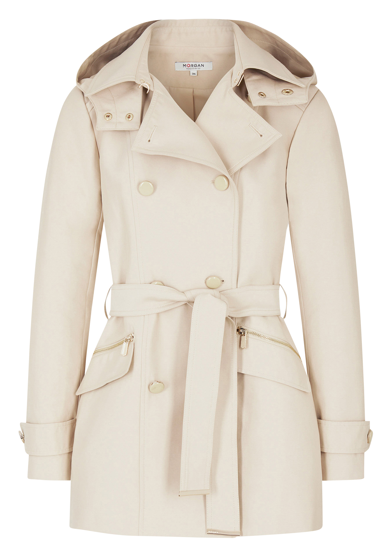 Fitted hooded trench coat with lapels MORGAN Beige