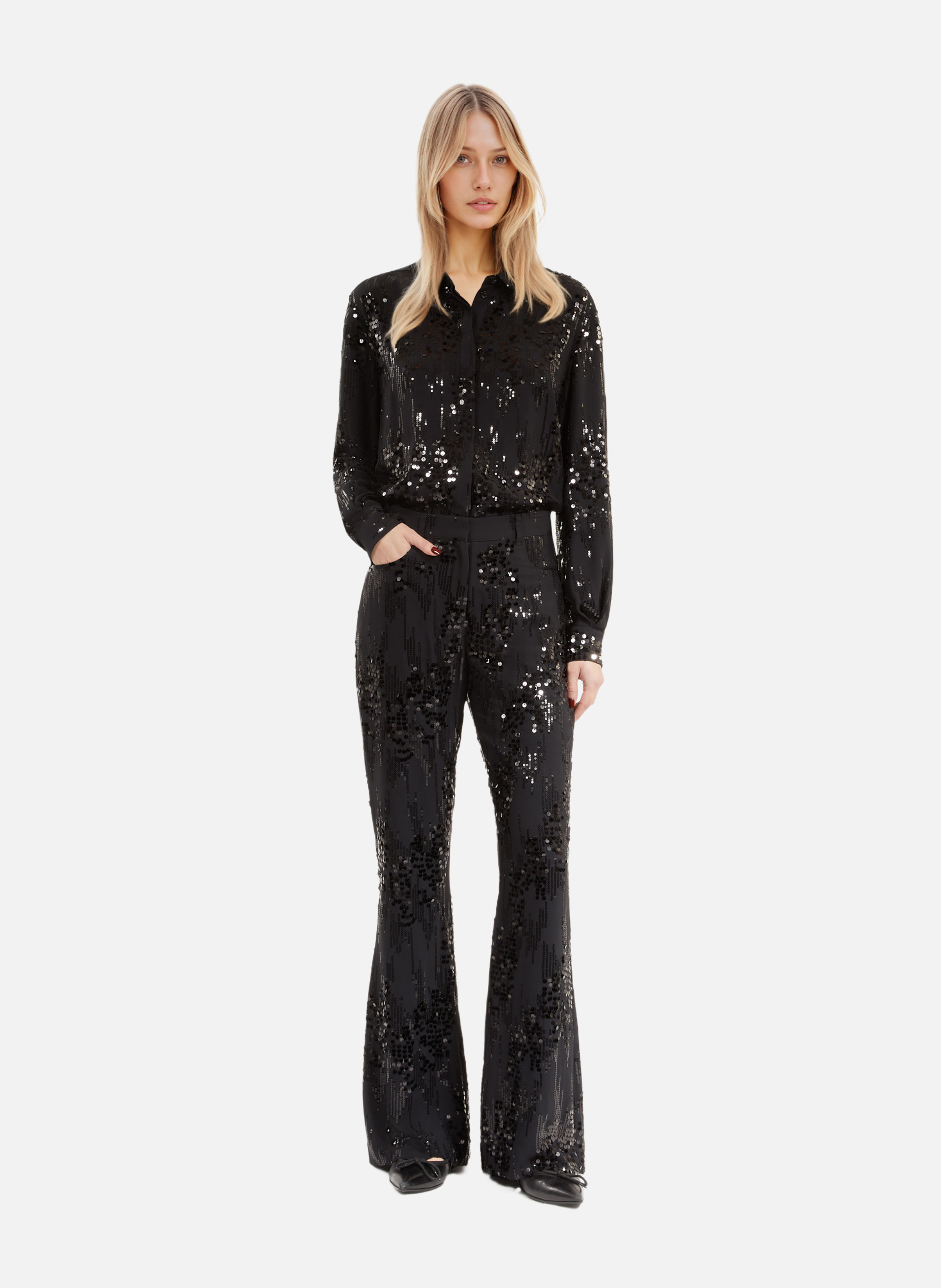 Flare sequin pants THE KOOPLES Black