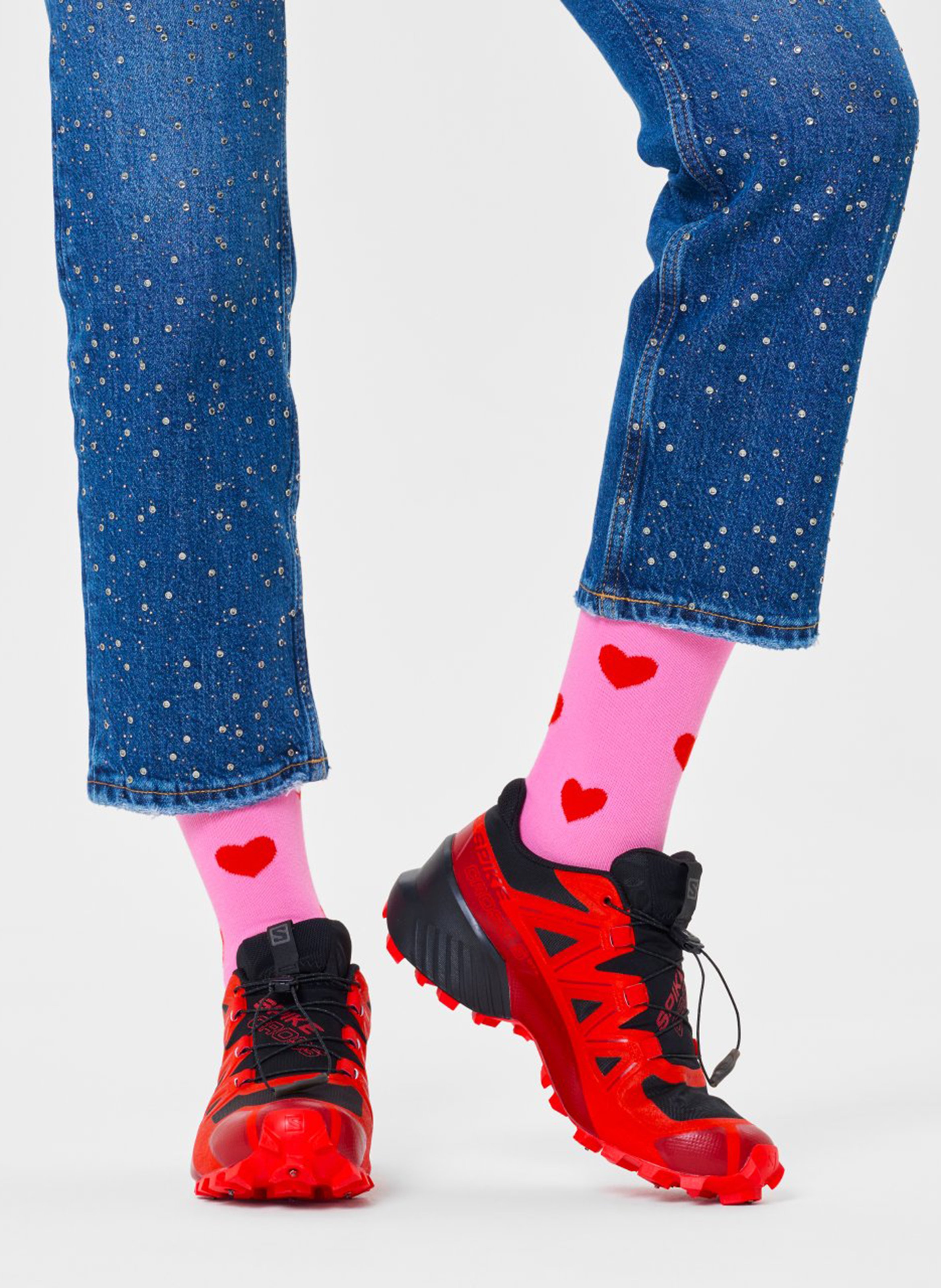 Chaussettes hautes imprimées en coton mélangé HAPPY SOCKS Rose