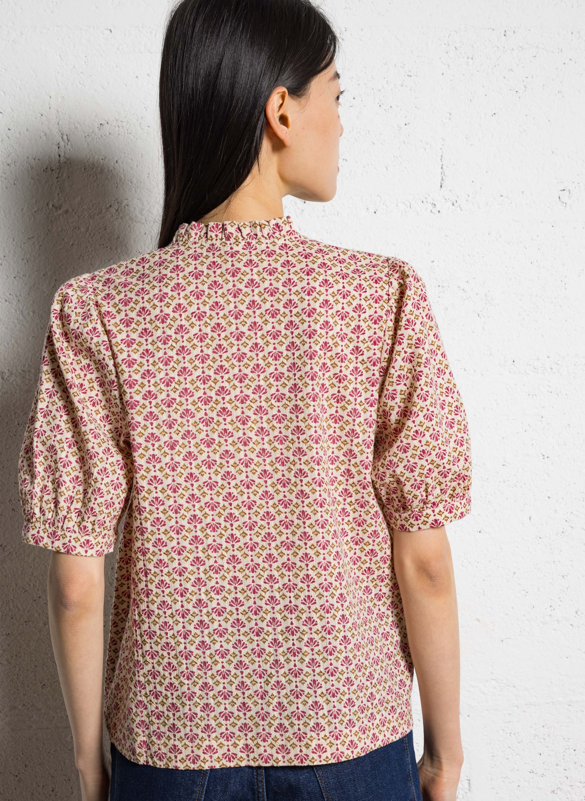 Straight printed cotton shirt I CODE Pink