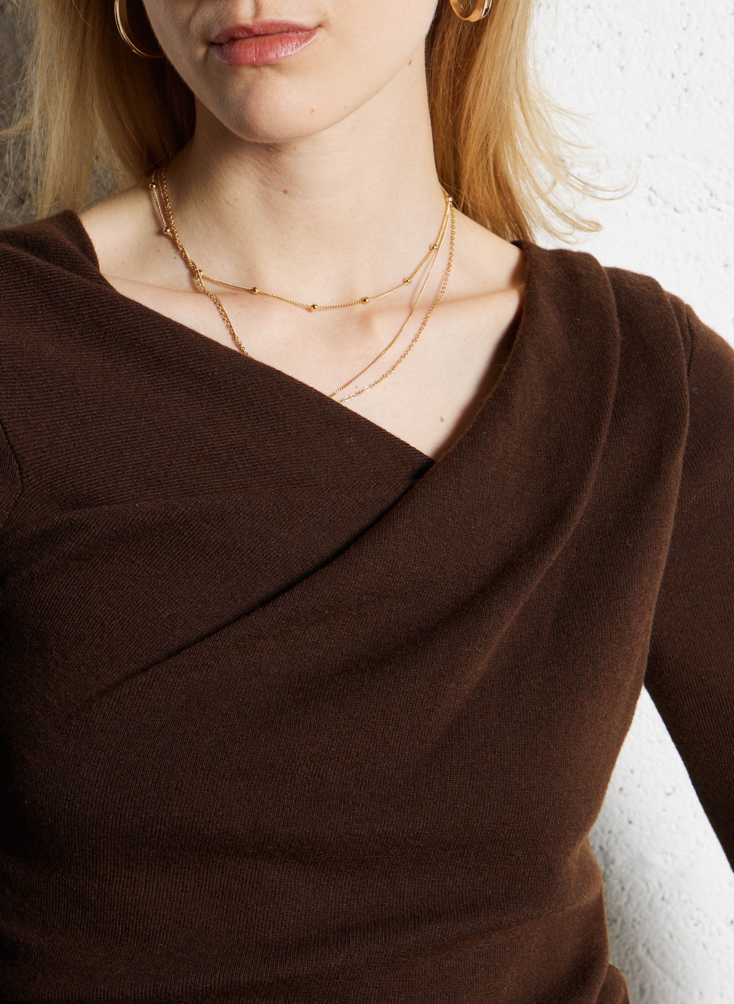 Pull ajusté col bénitier uni SUNCOO Marron