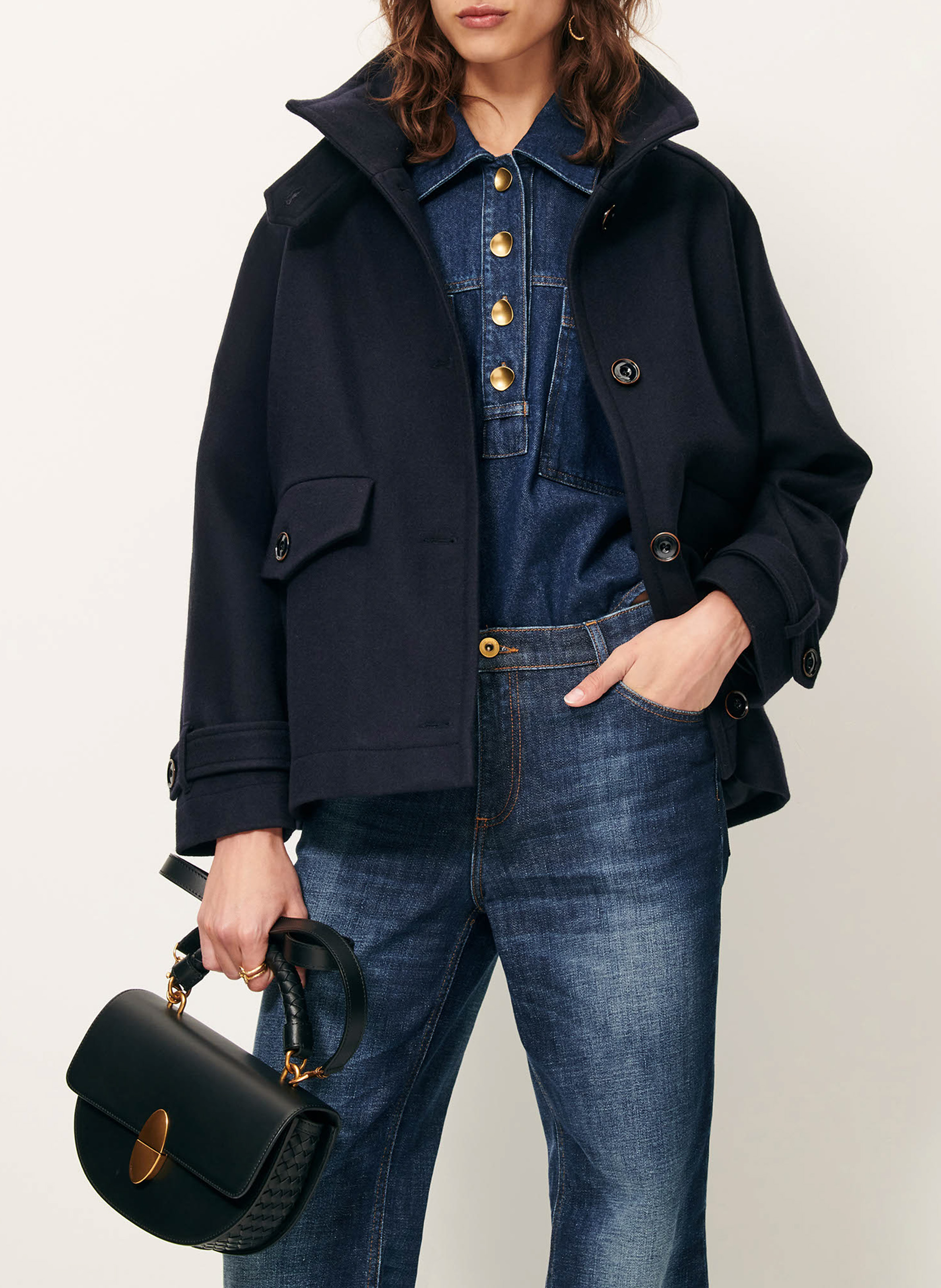 Short high-neck wool-blend coat SESSUN Blue