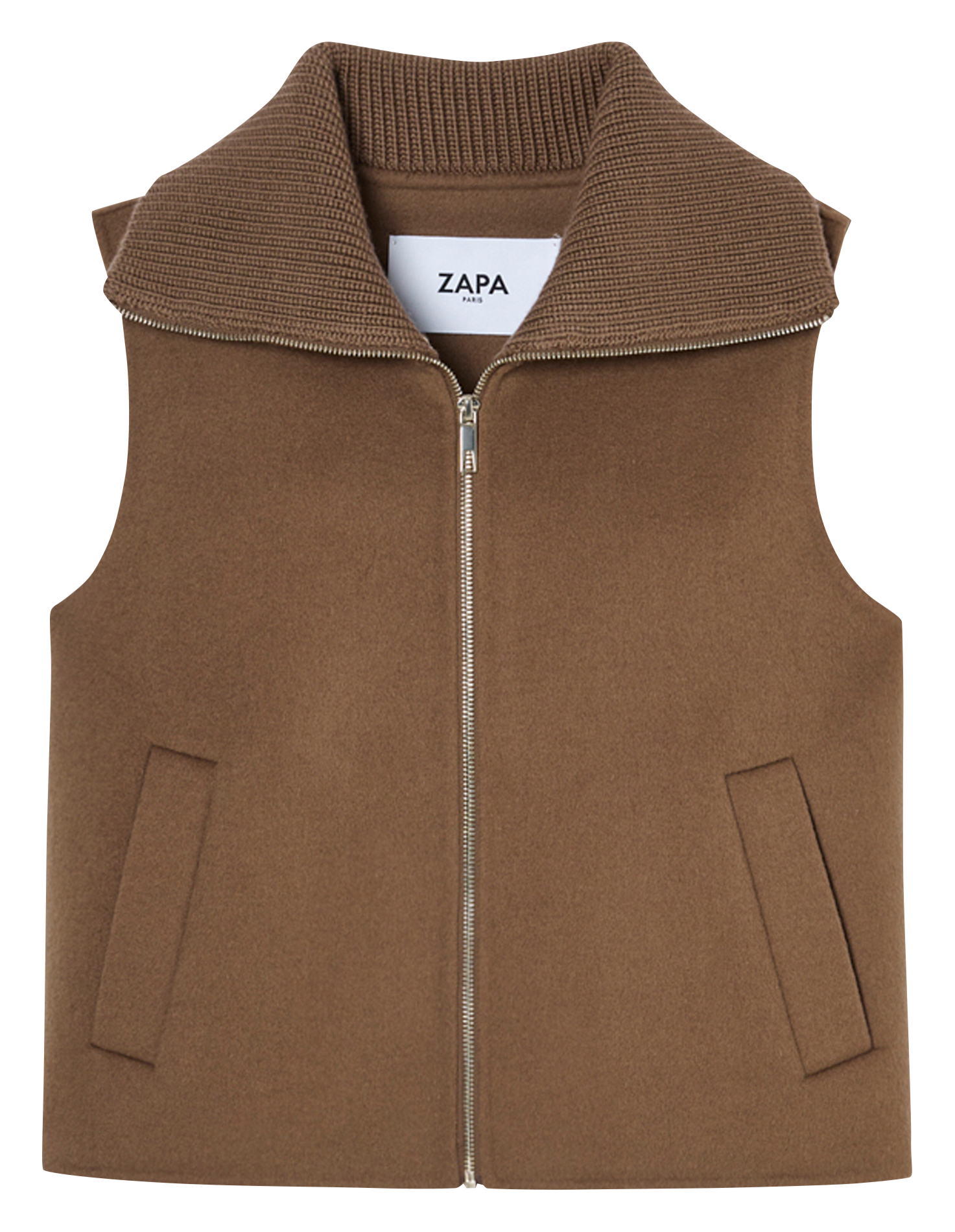 Straight zip-up wool blend vest ZAPA Brown