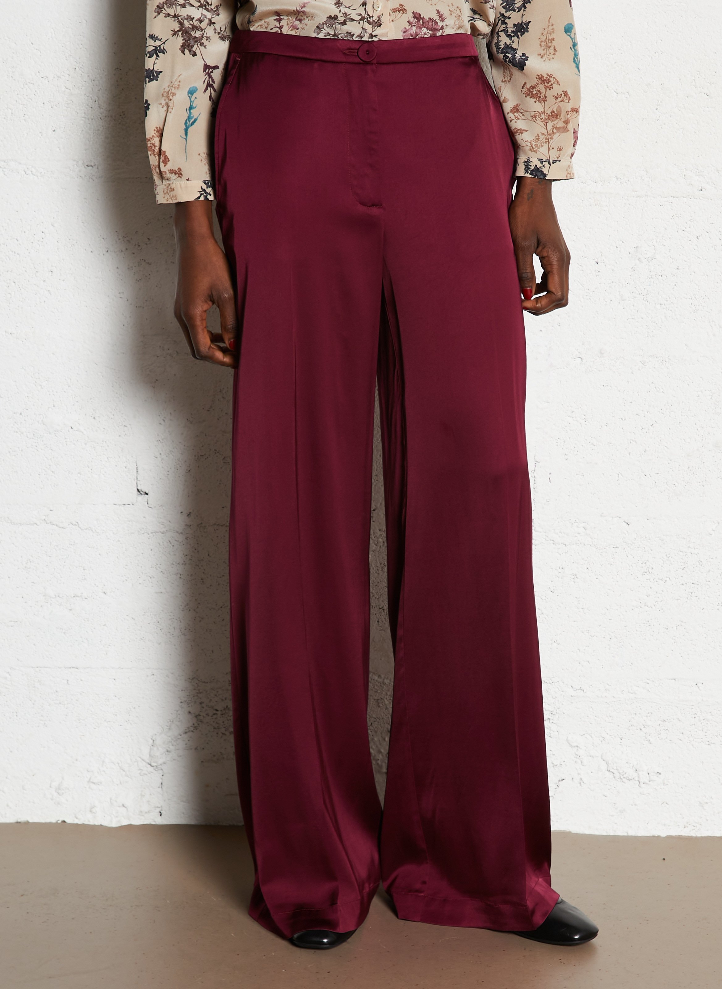 Pantalon large en satin MOMONI Rouge