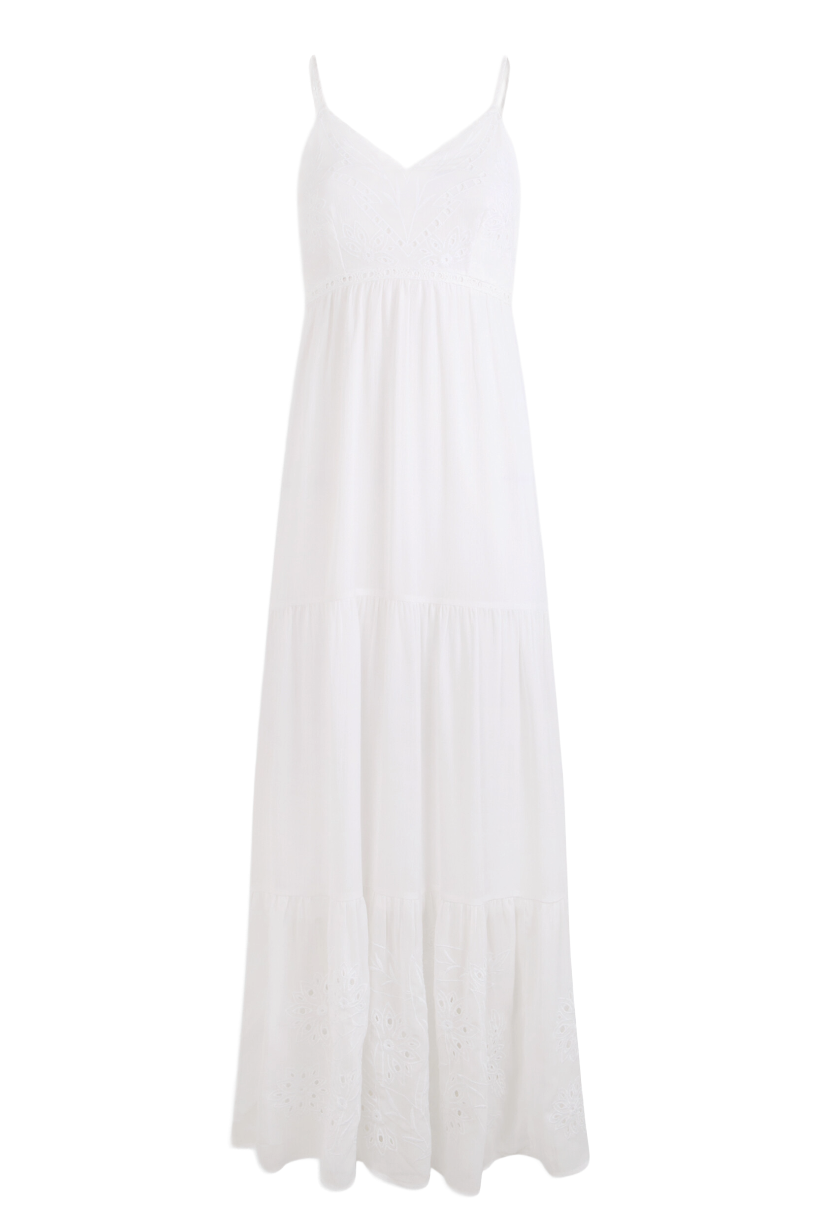 Robe longue col V brodée MORGAN Blanc