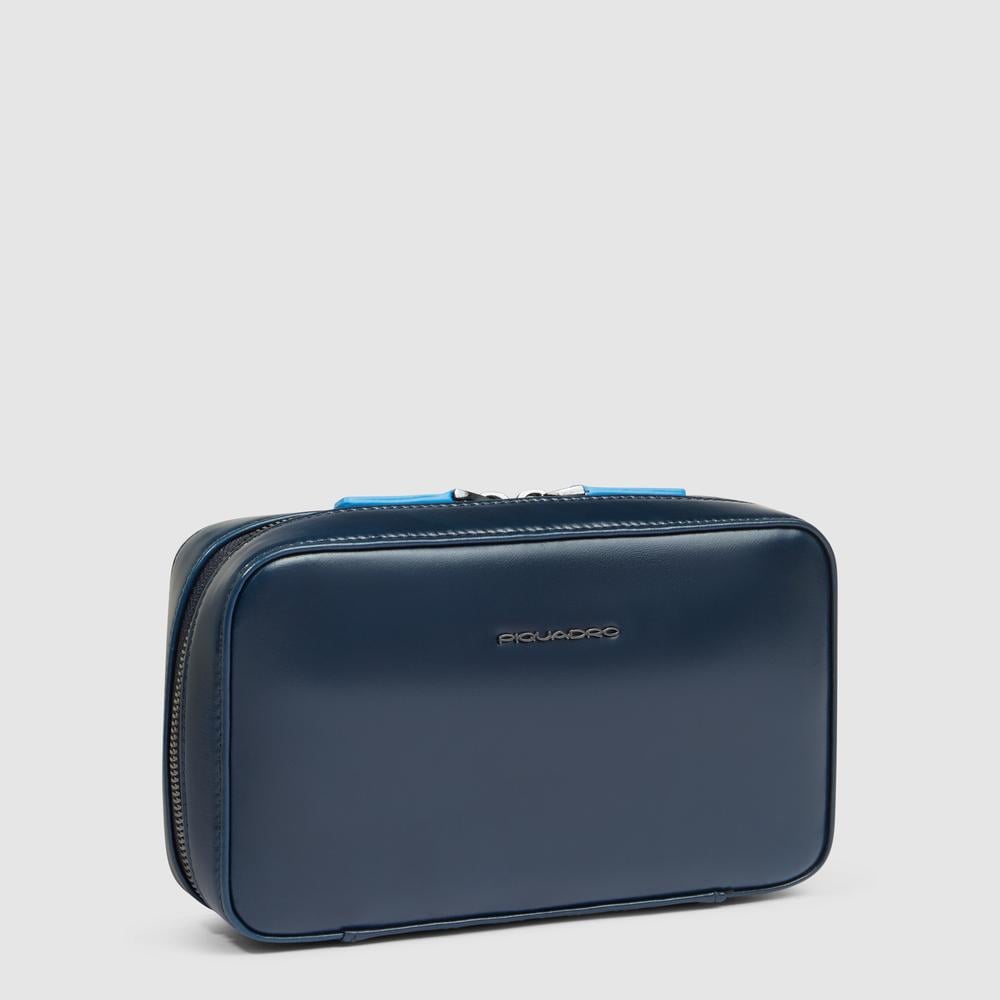 Leather cable storage bag with mouse pocket PIQUADRO Blue