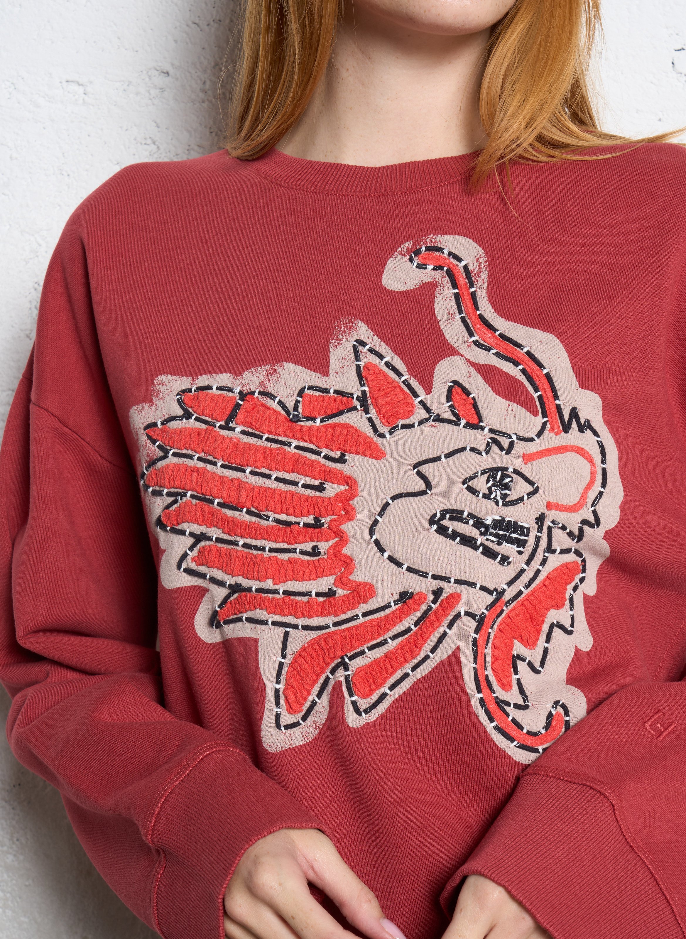 Sweat col rond en coton mélangé LEON & HARPER Rouge