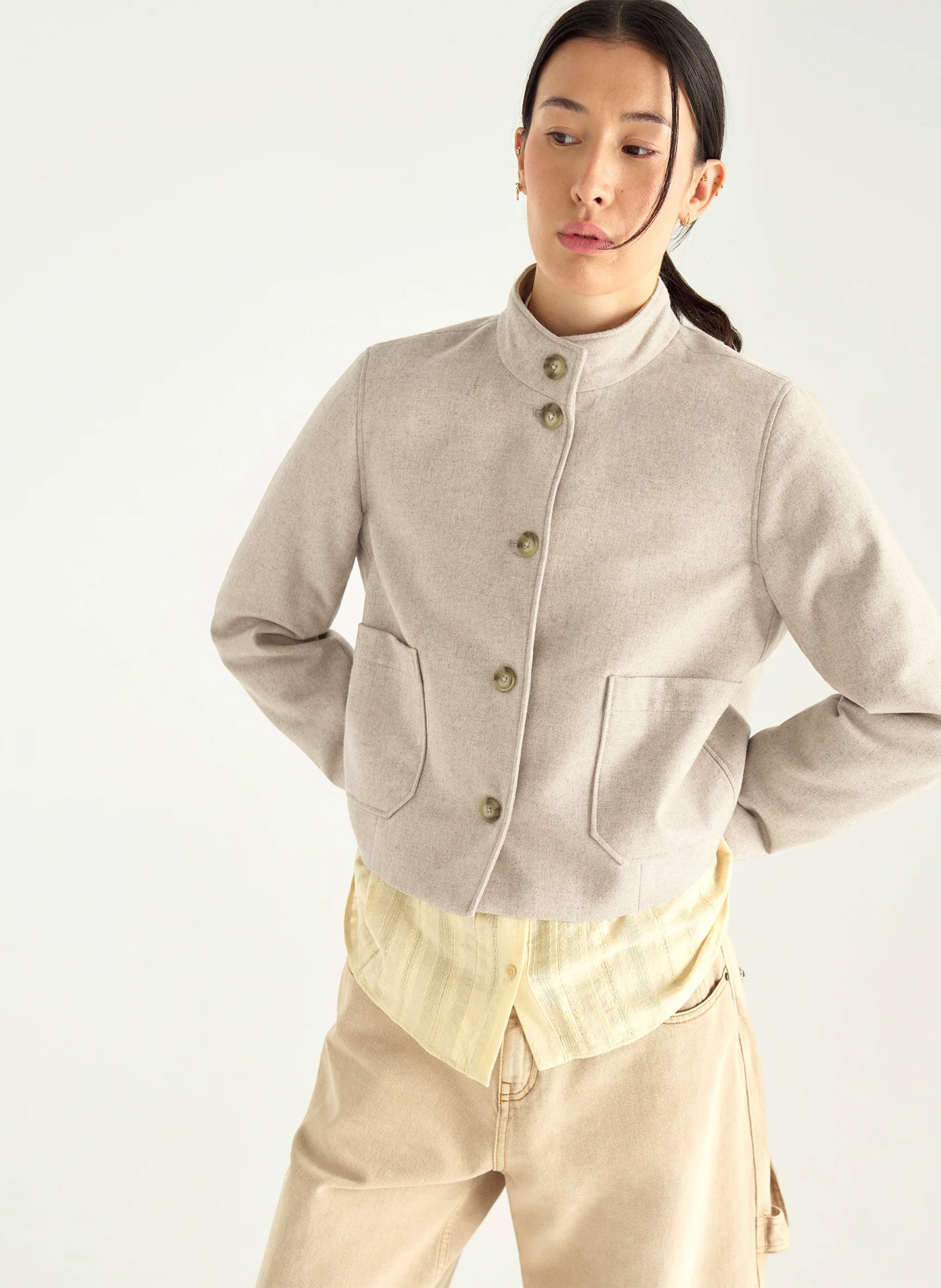 Wollmix-Jacke mit Stehkragen ACOTE Beige