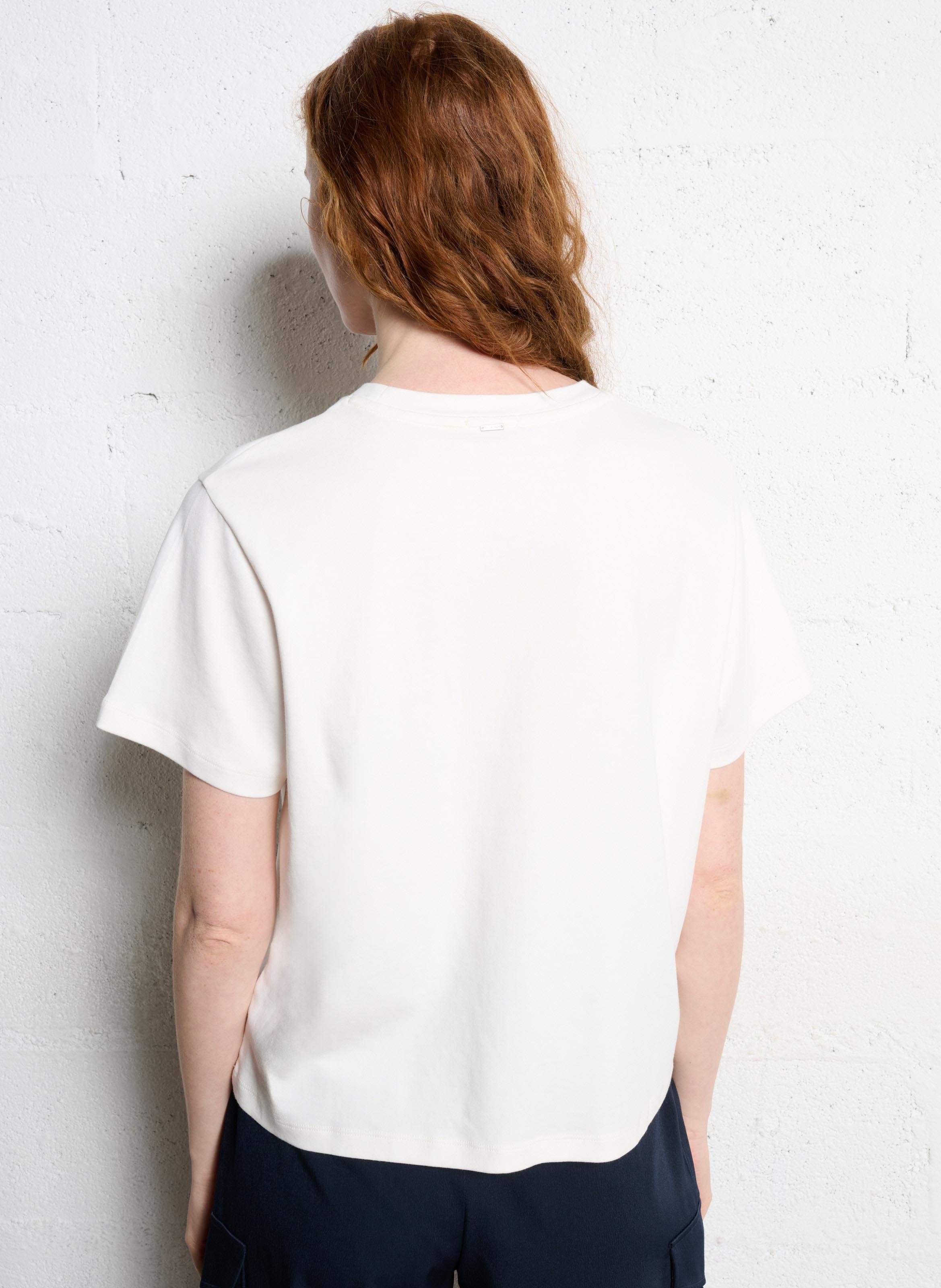 Tee-shirt droit col rond en coton sérigraphié IKKS Blanc