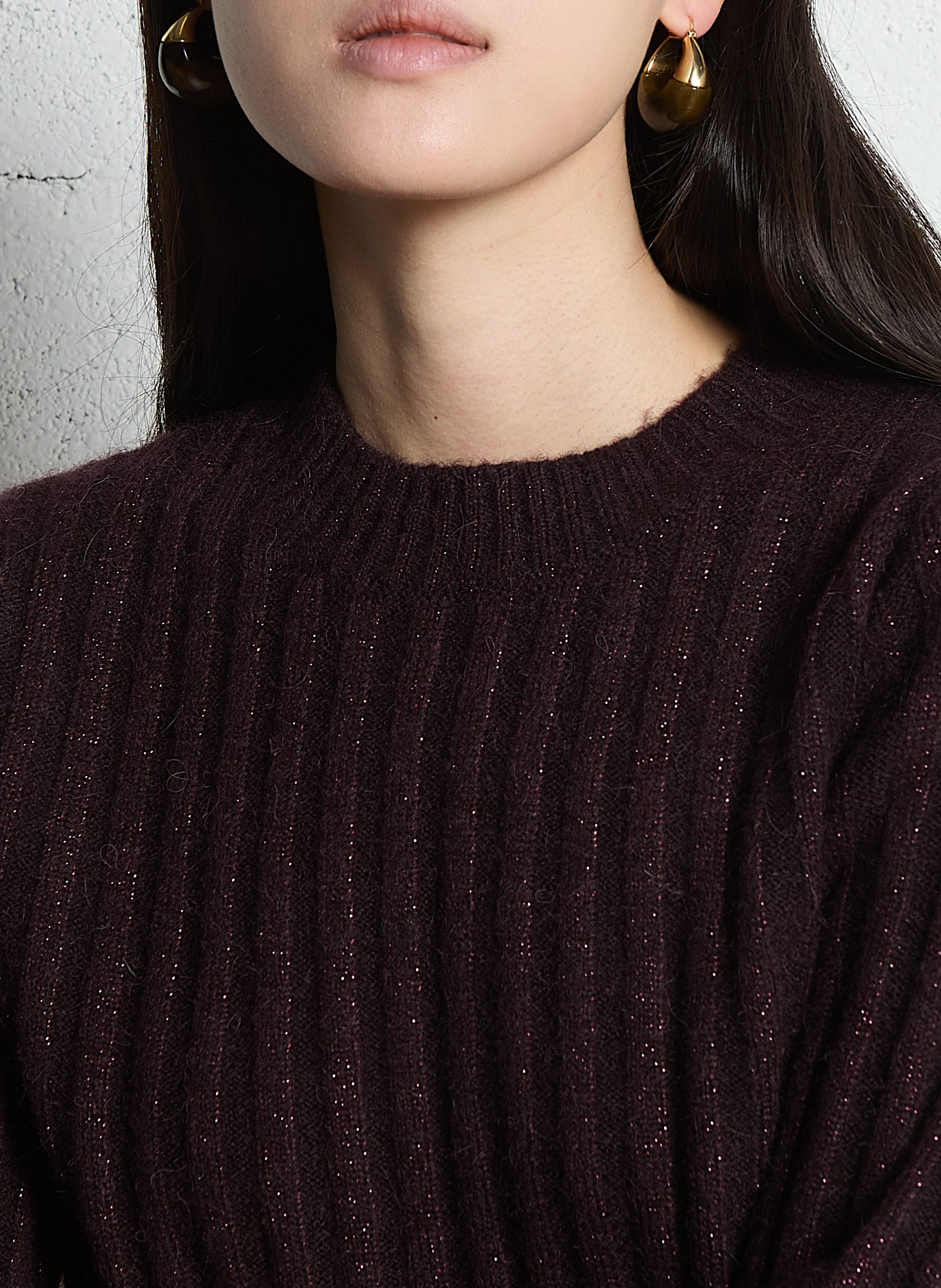 Pull droit col rond en maille métallisée Violet