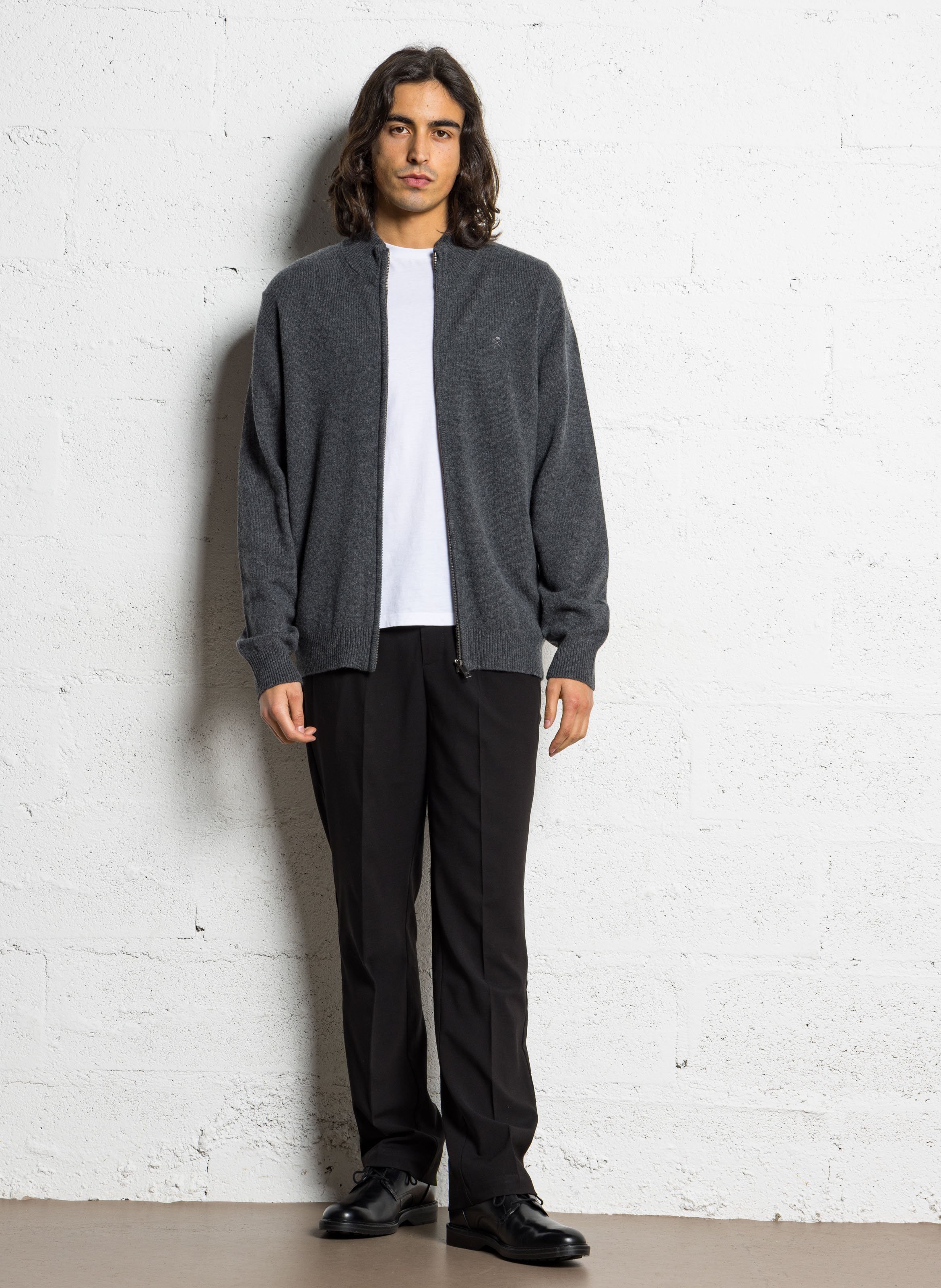 Gilet droit col montant en laine HACKETT Gris