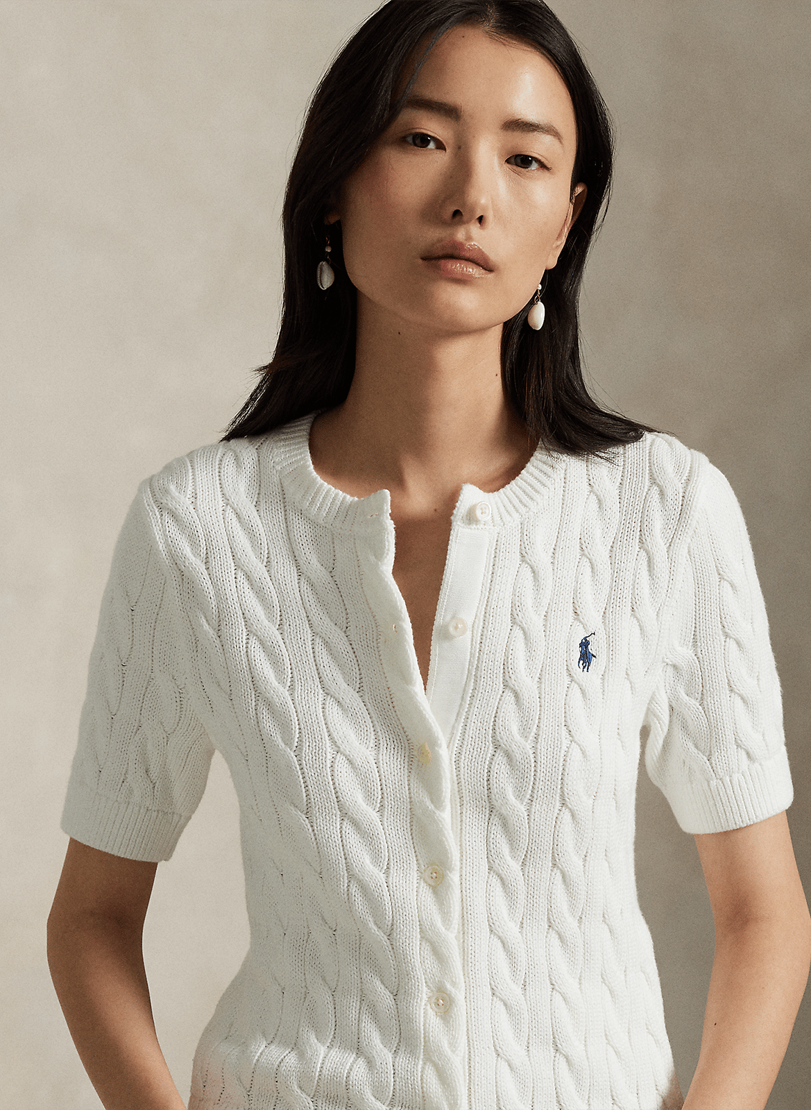 Gilet droit col rond en coton POLO RALPH LAUREN Blanc