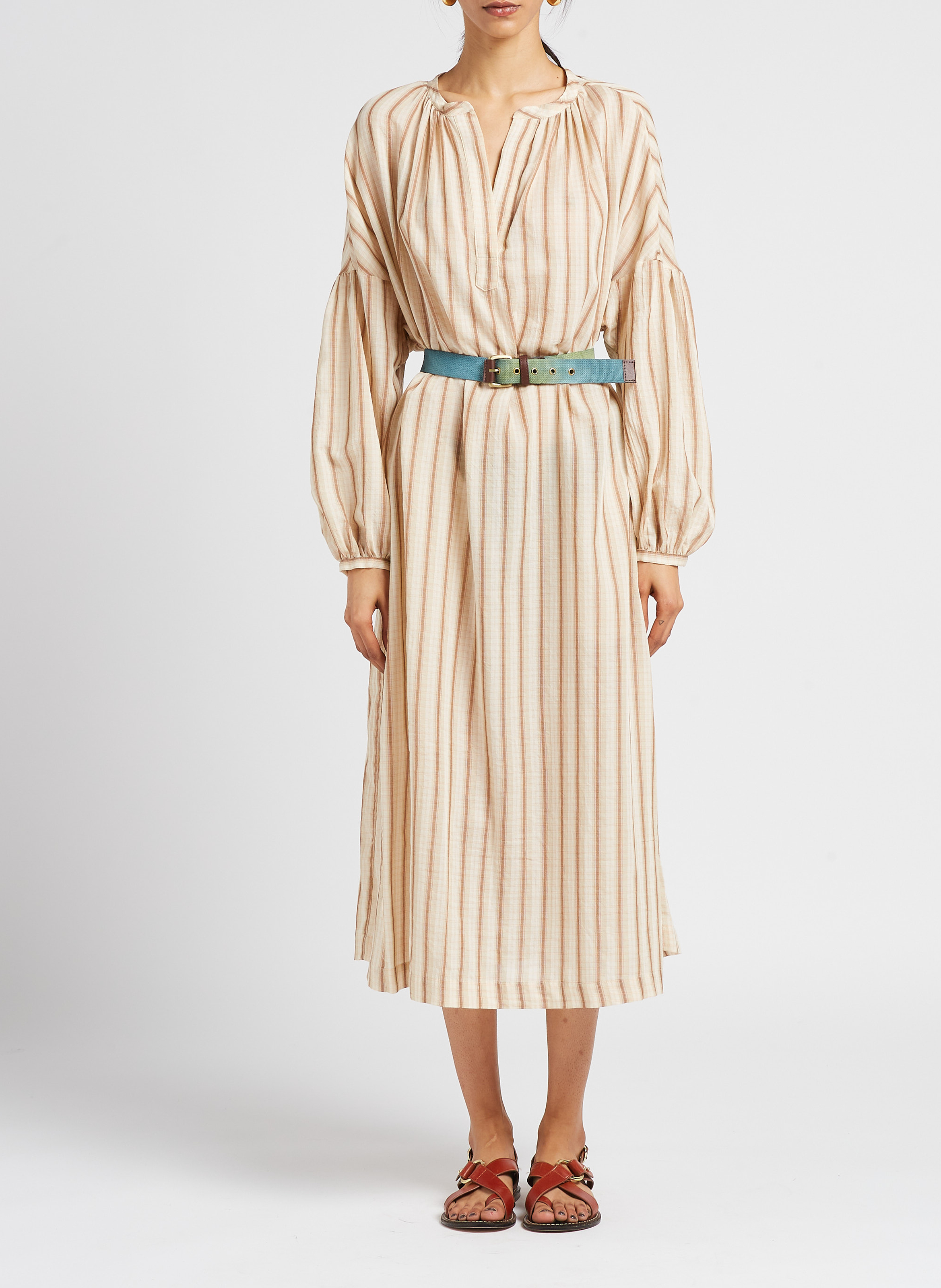 Halflange, gestreepte, katoenen jurk met tuniekhals MASSCOB Veelkleurig