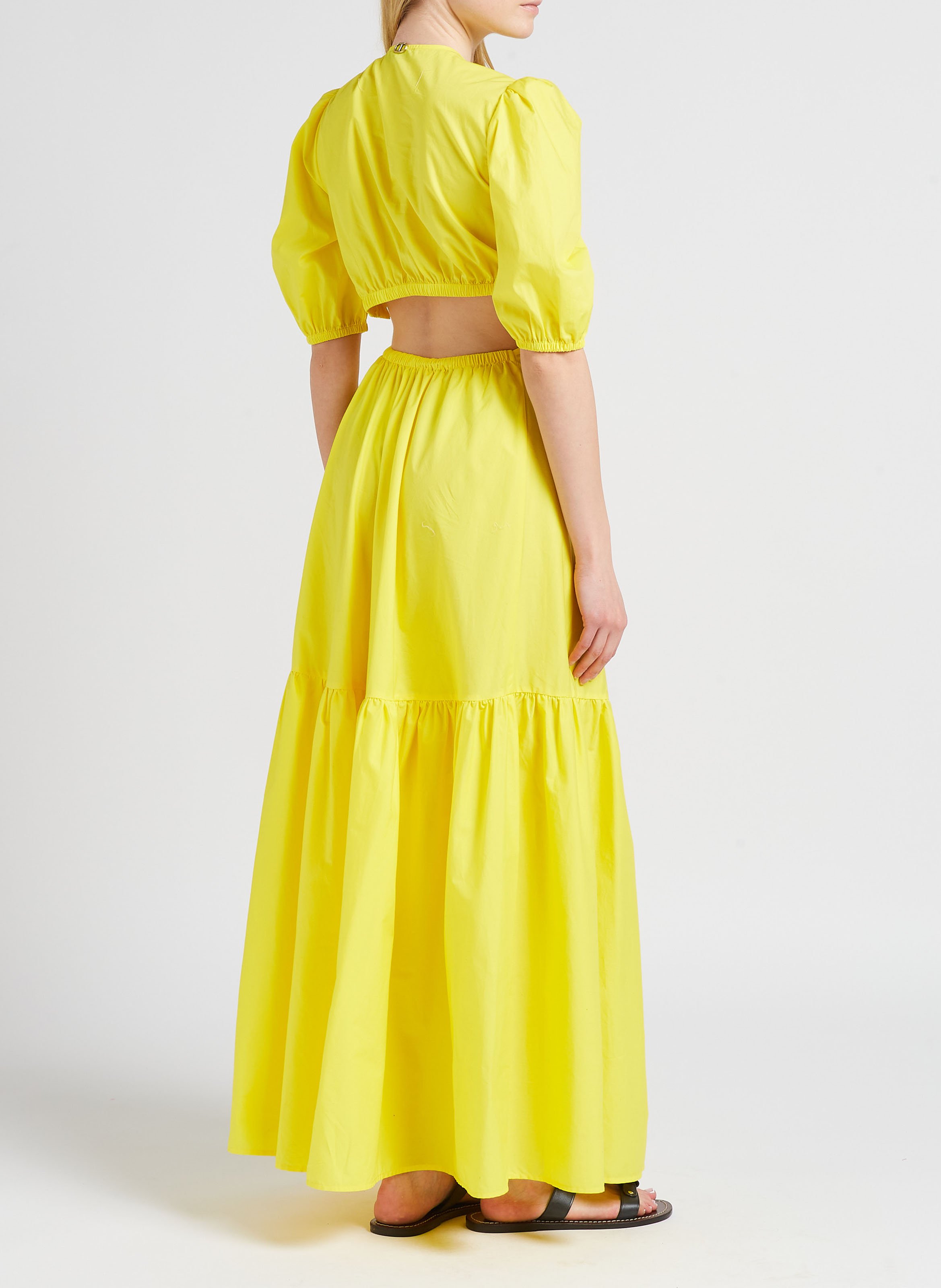 Long cotton-blend V-neck dress TWINSET Yellow