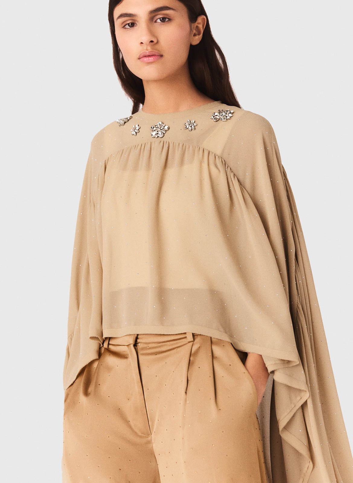 <p>Top cape with ample rhinestones</p> MAJE Beige