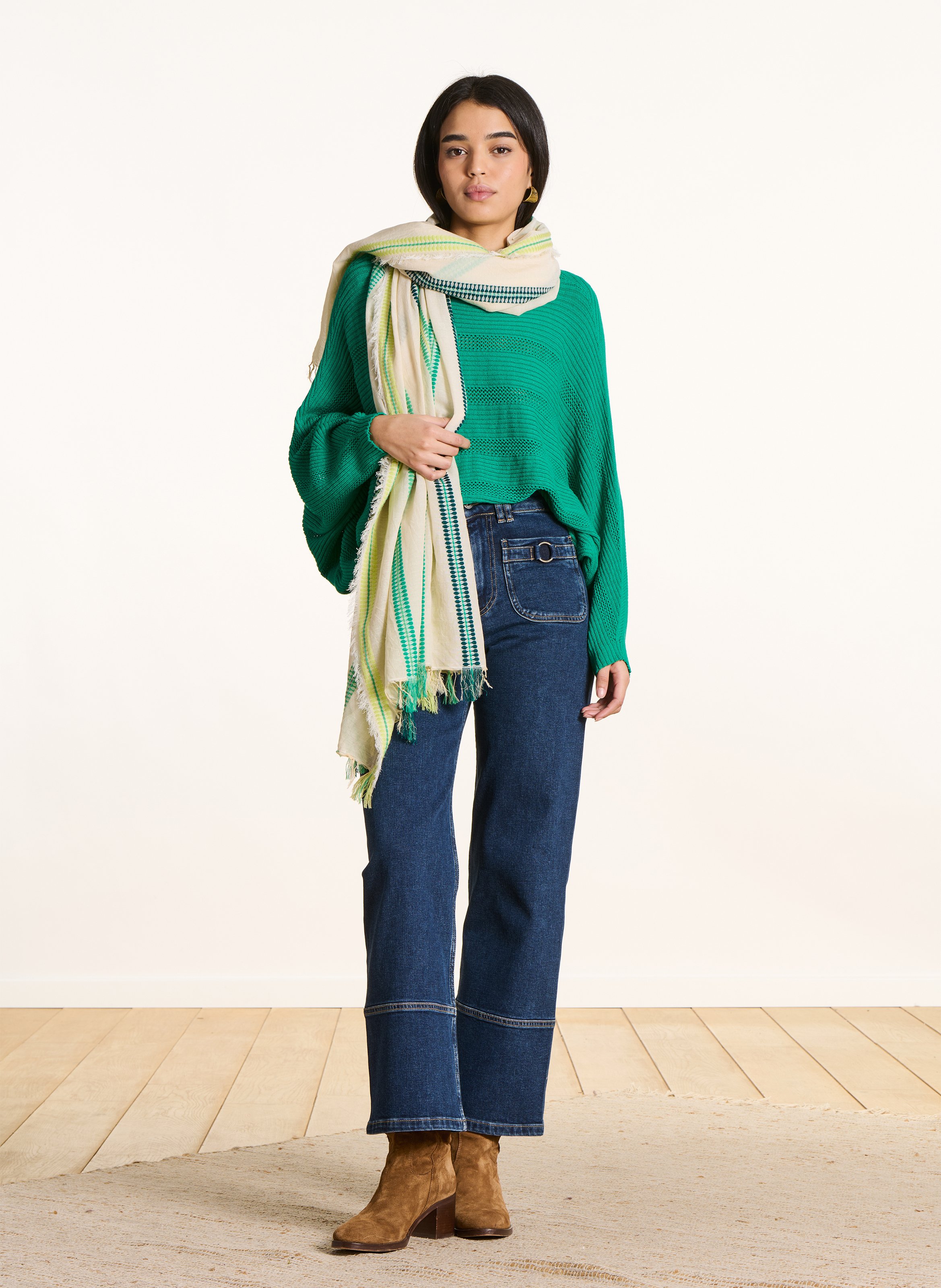 Cotton-blend floaty scarf LA FEE MARABOUTEE Green