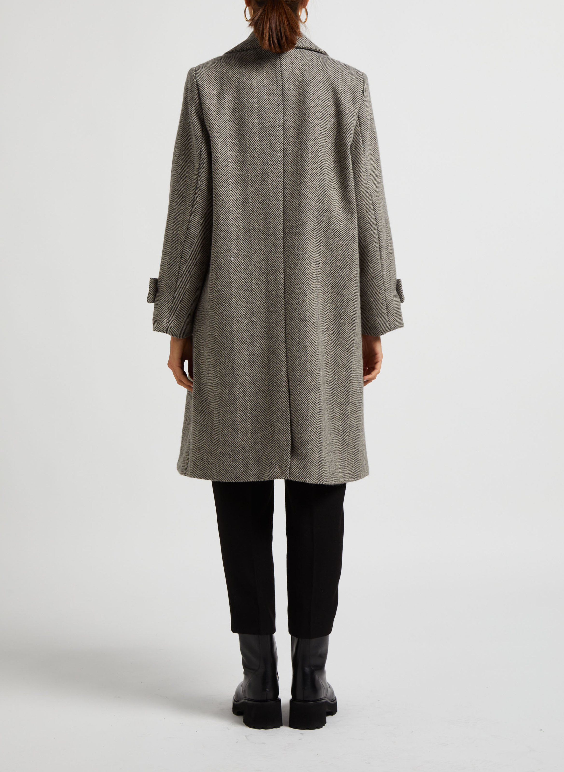 Manteau long col tailleur à imprimé chevron VILA Beige