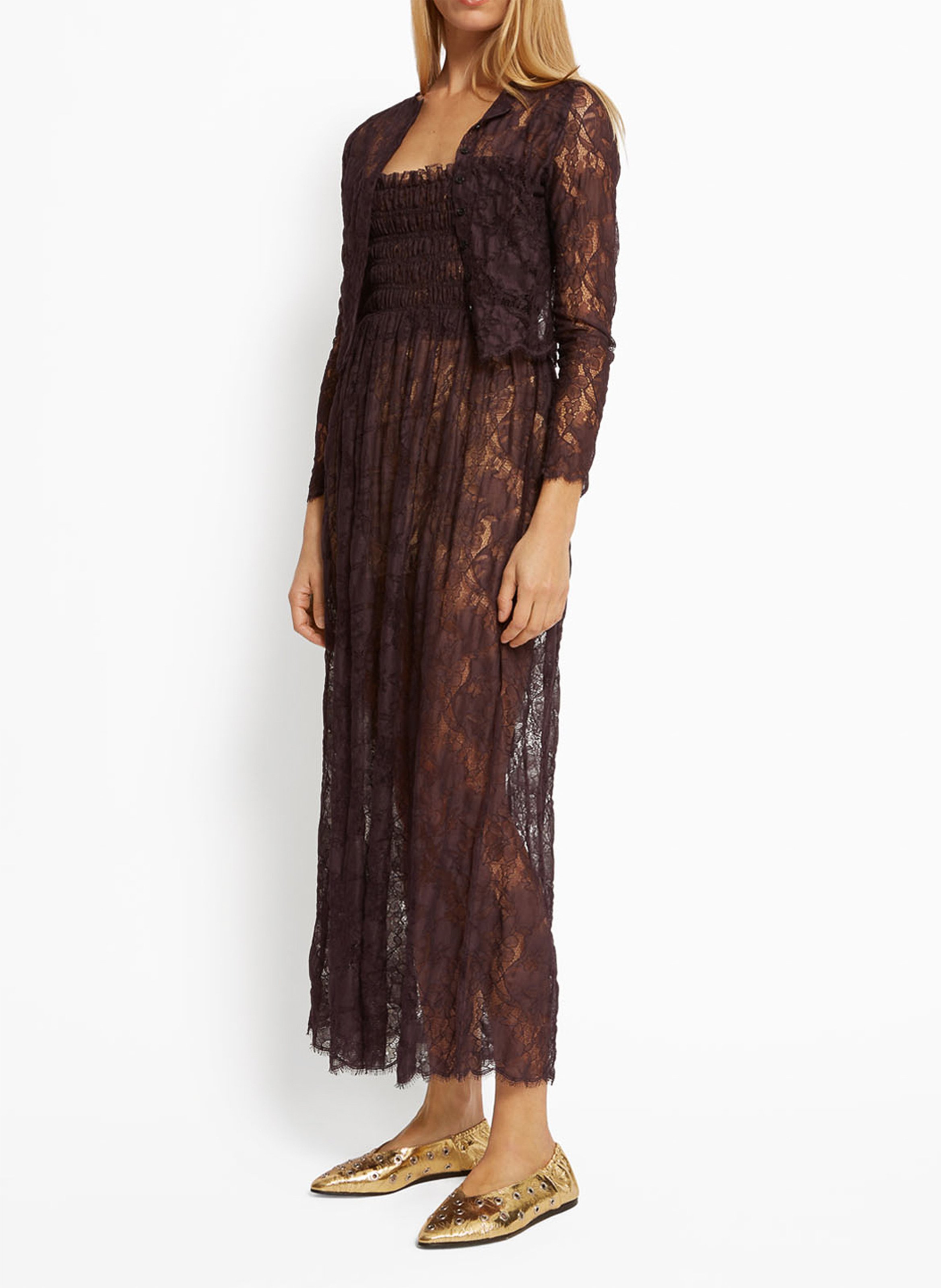 Gerade geschnittenes Rundhals-Top aus Spitze ROSEANNA Violett