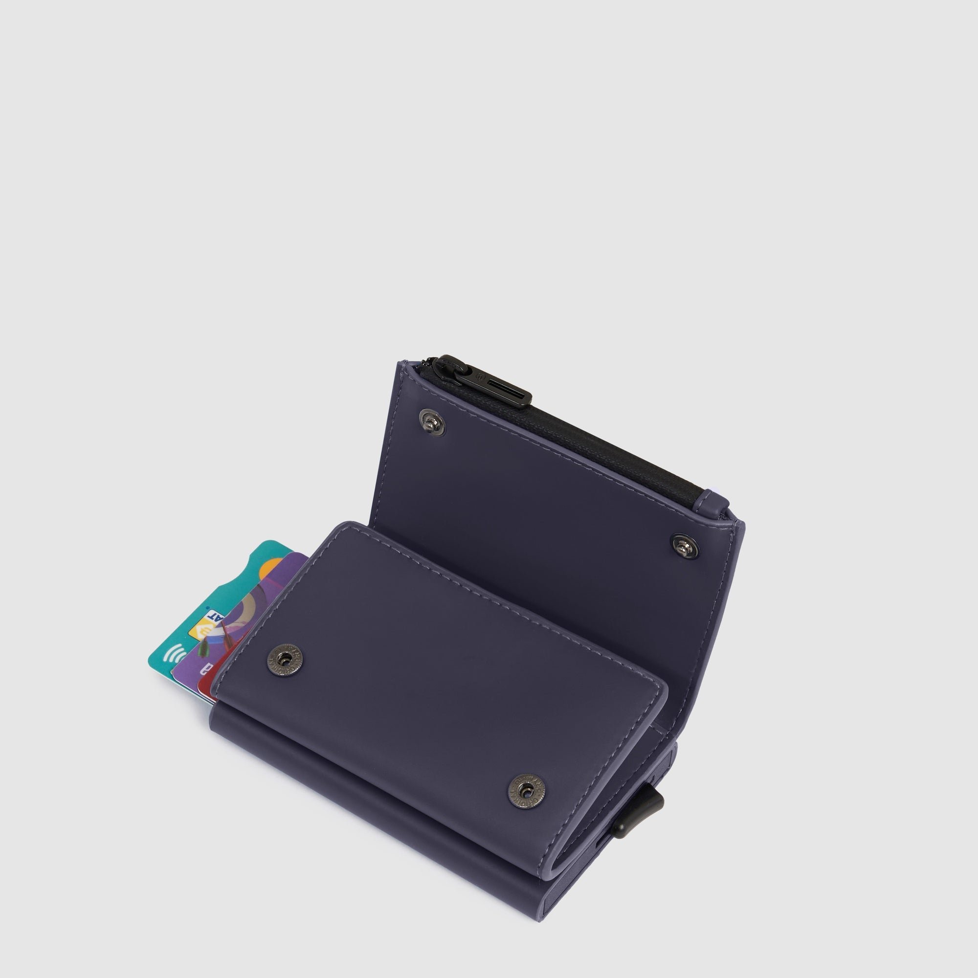 Compact wallet with pop-up card holder, coin pocket, and RFID protection Blue