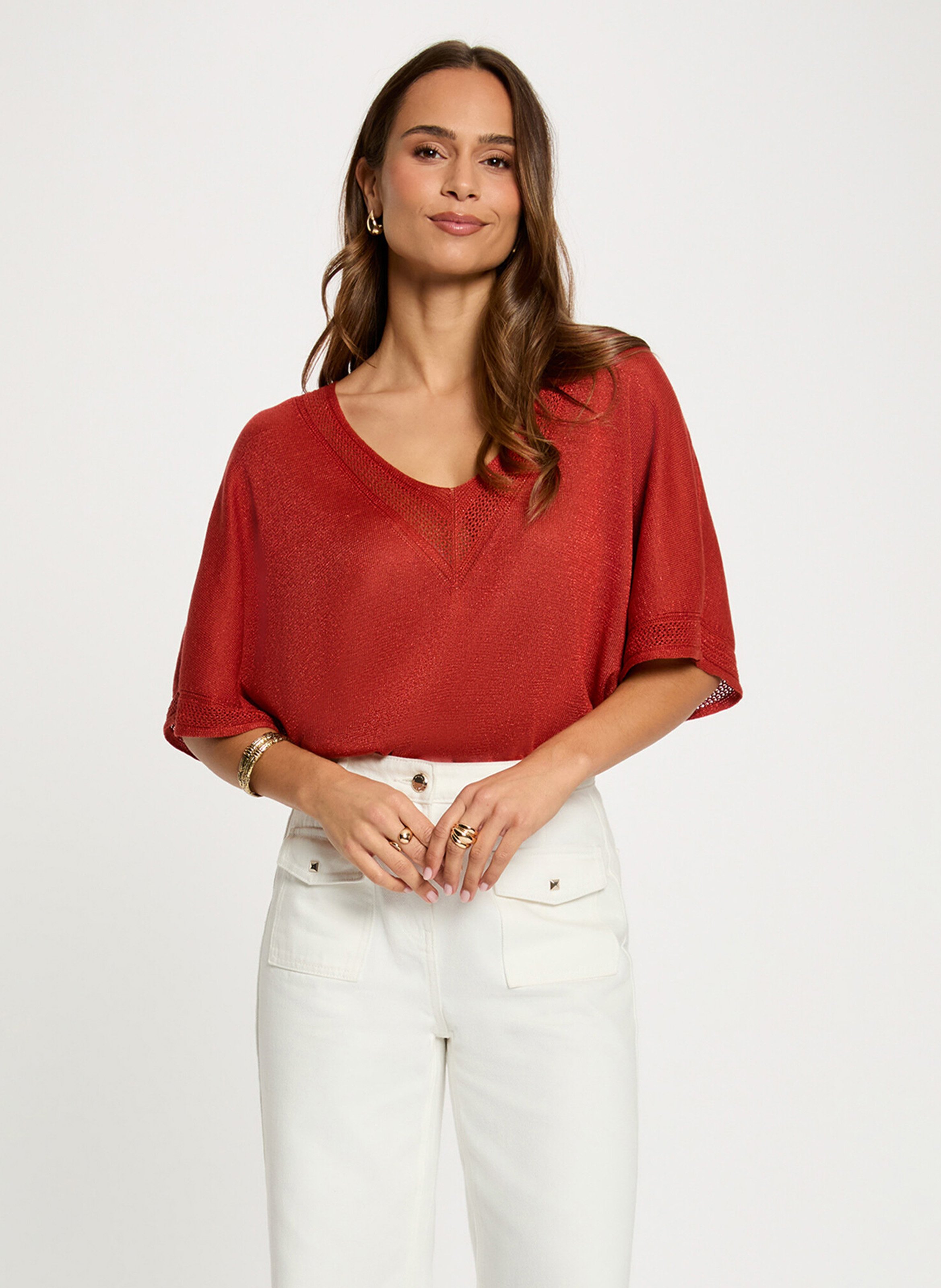 Pull droit col V à détail métallisé MORGAN