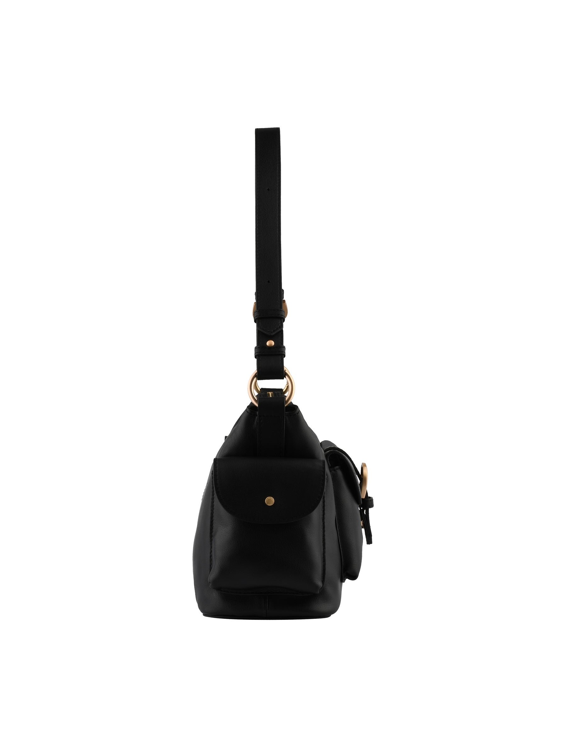 Calfskin leather shoulder bag POURCHET Black
