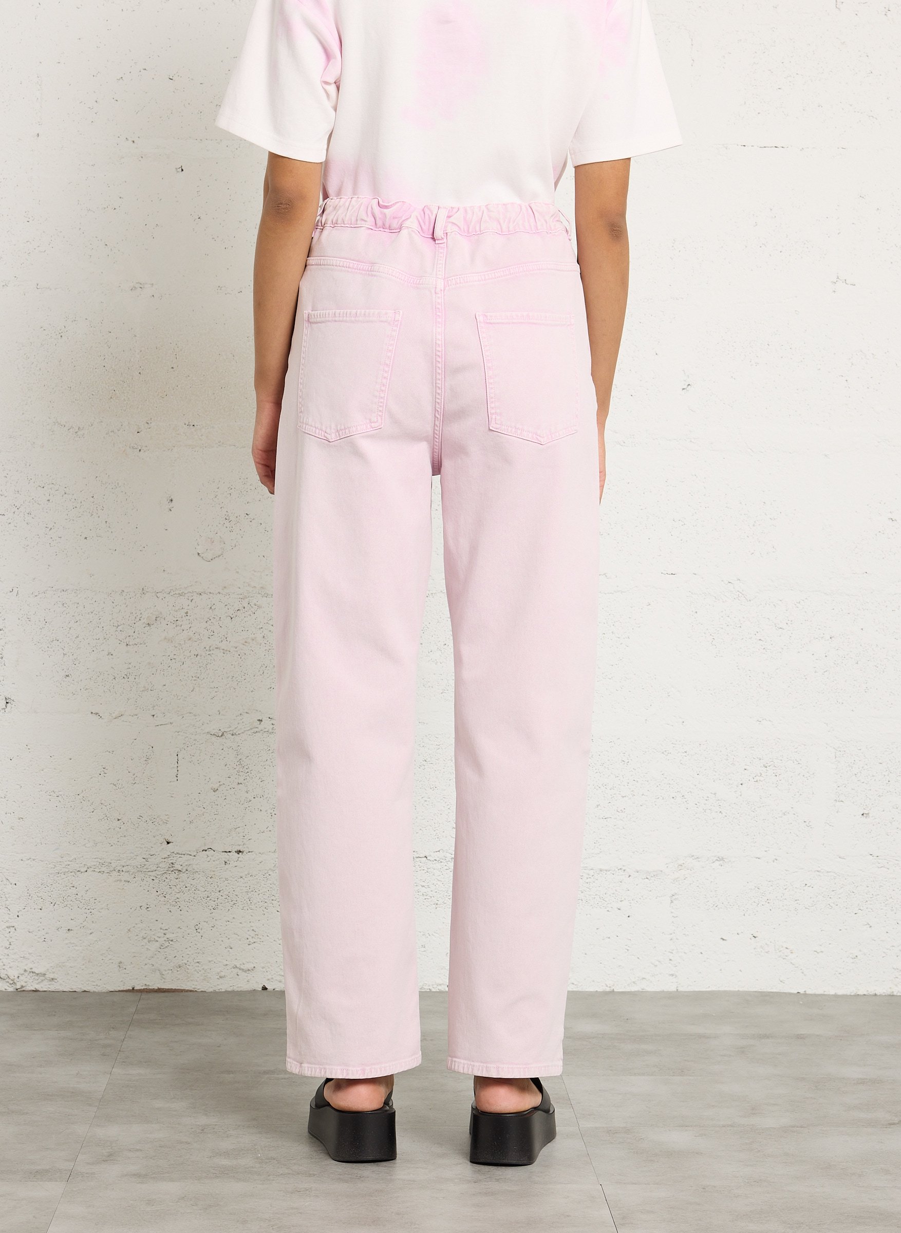 Jean droit taille haute en coton mélangé HOD PARIS Rose