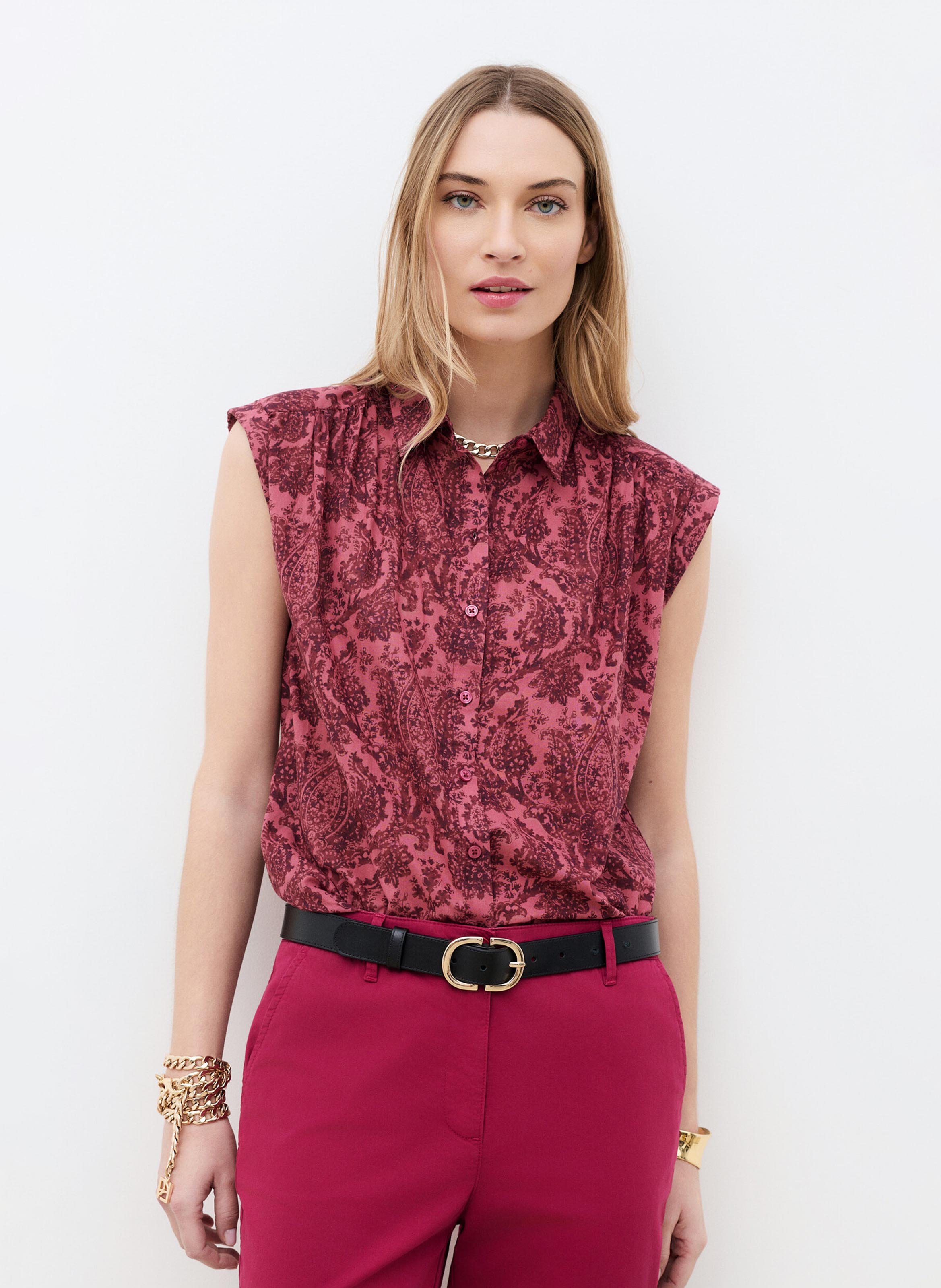 Chemise droite col classique en coton imprimé CAROLL