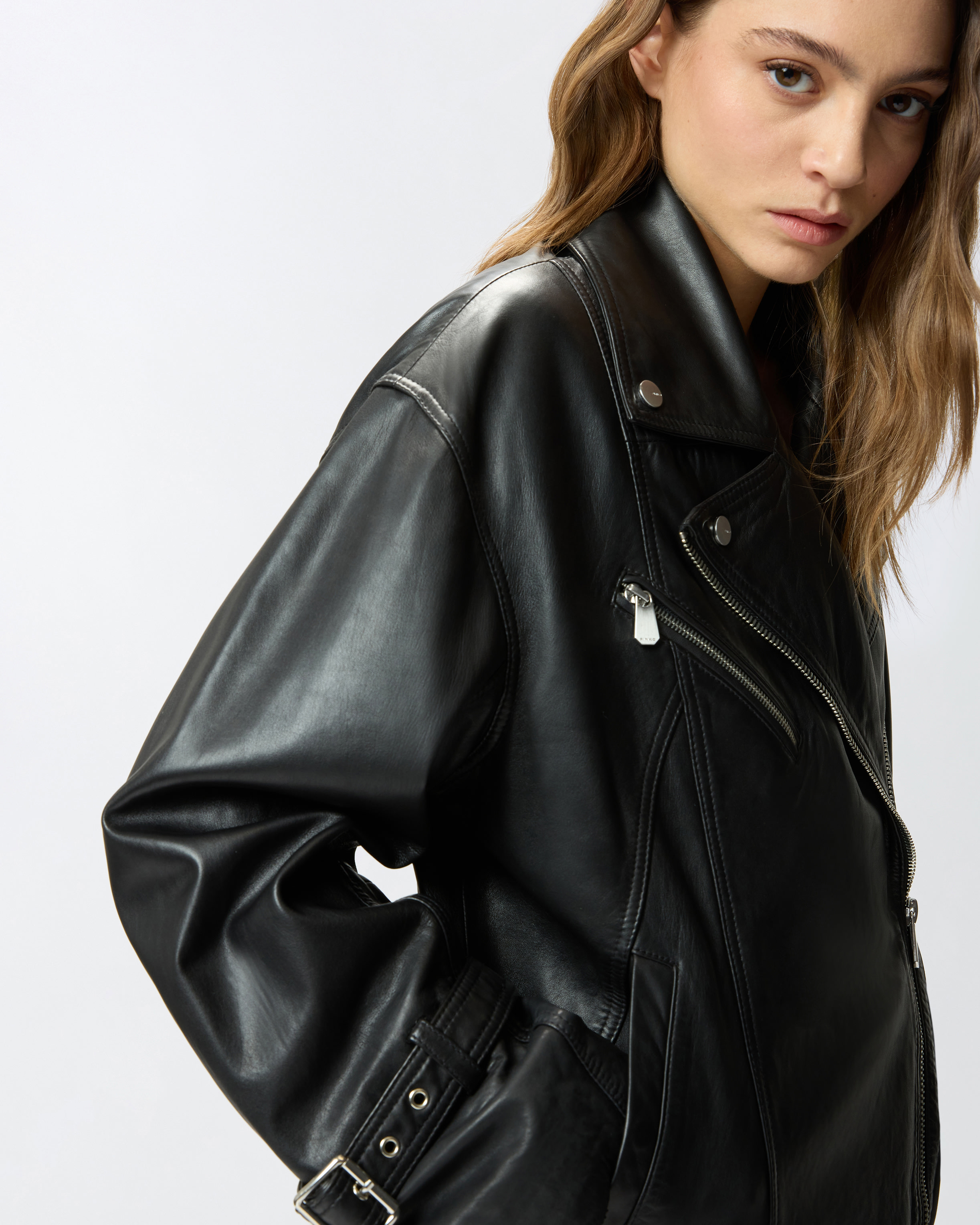 Blouson de motard en cuir PINKO Noir