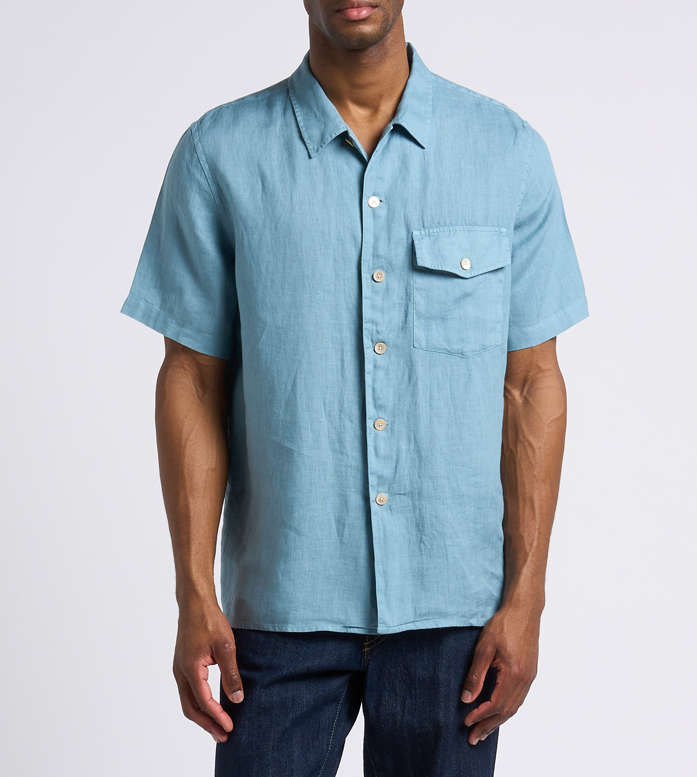 Straight linen shirt with Cuban collar PAUL SMITH Blue