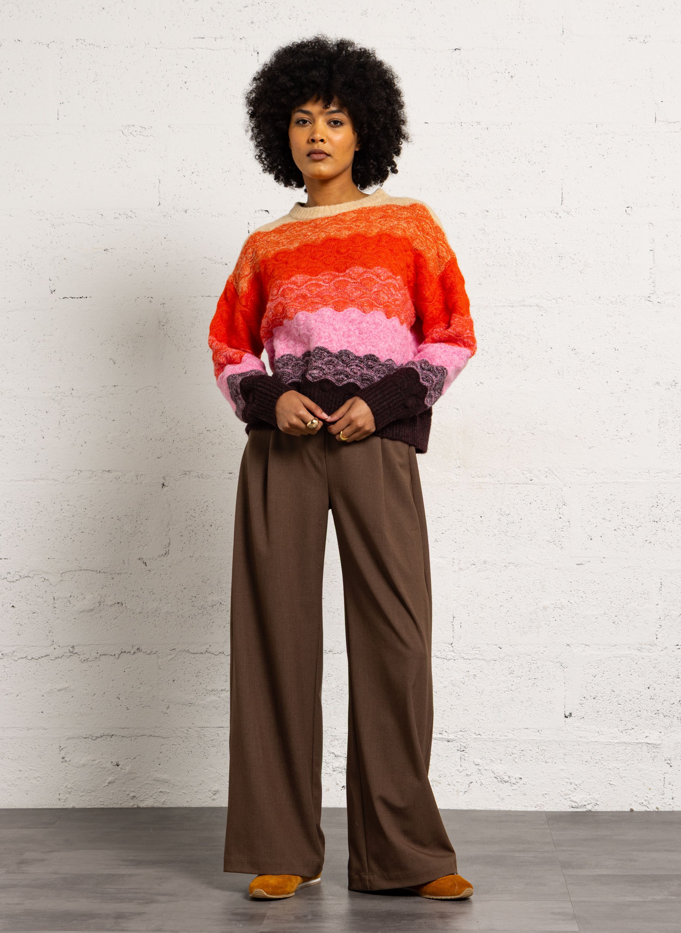 Oversize round-neck knit sweater SUNCOO Orange