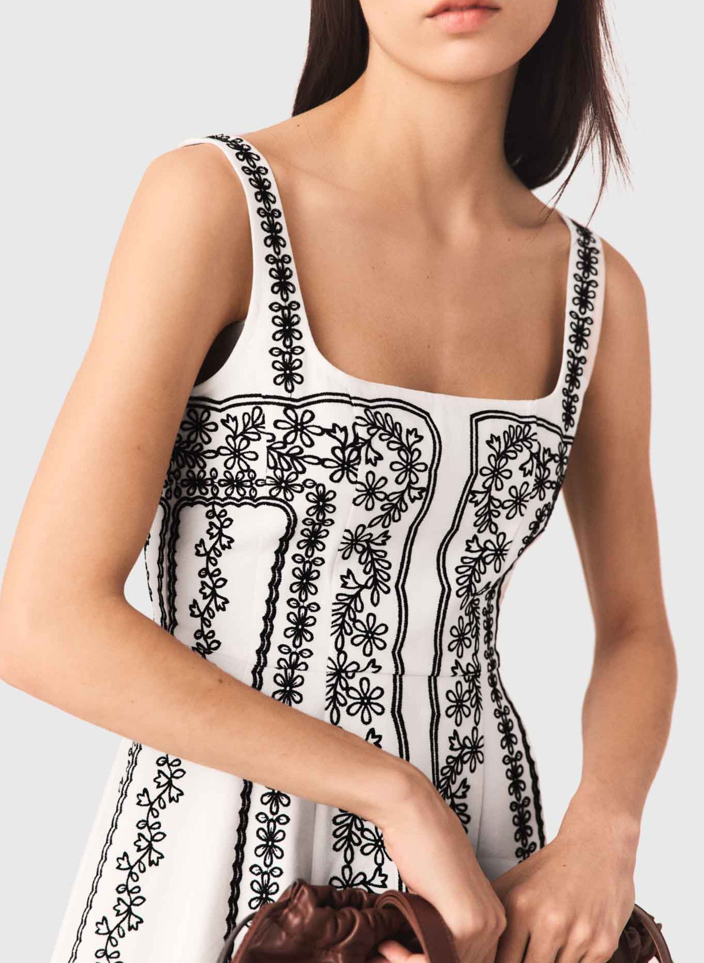 Robe courte en lin mélangé brodé MAJE Beige