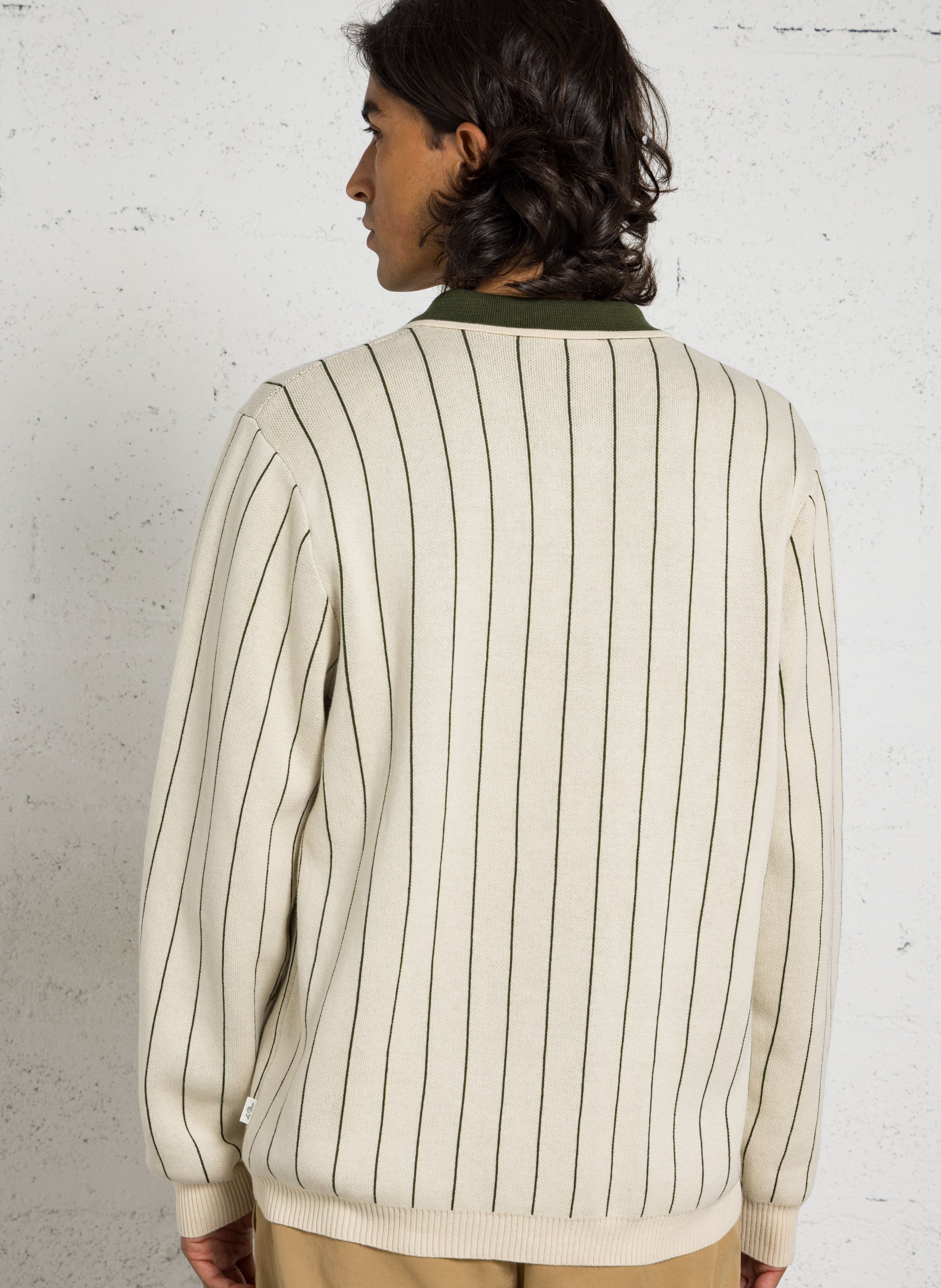 Pull col polo droit à rayures LES DEUX Beige