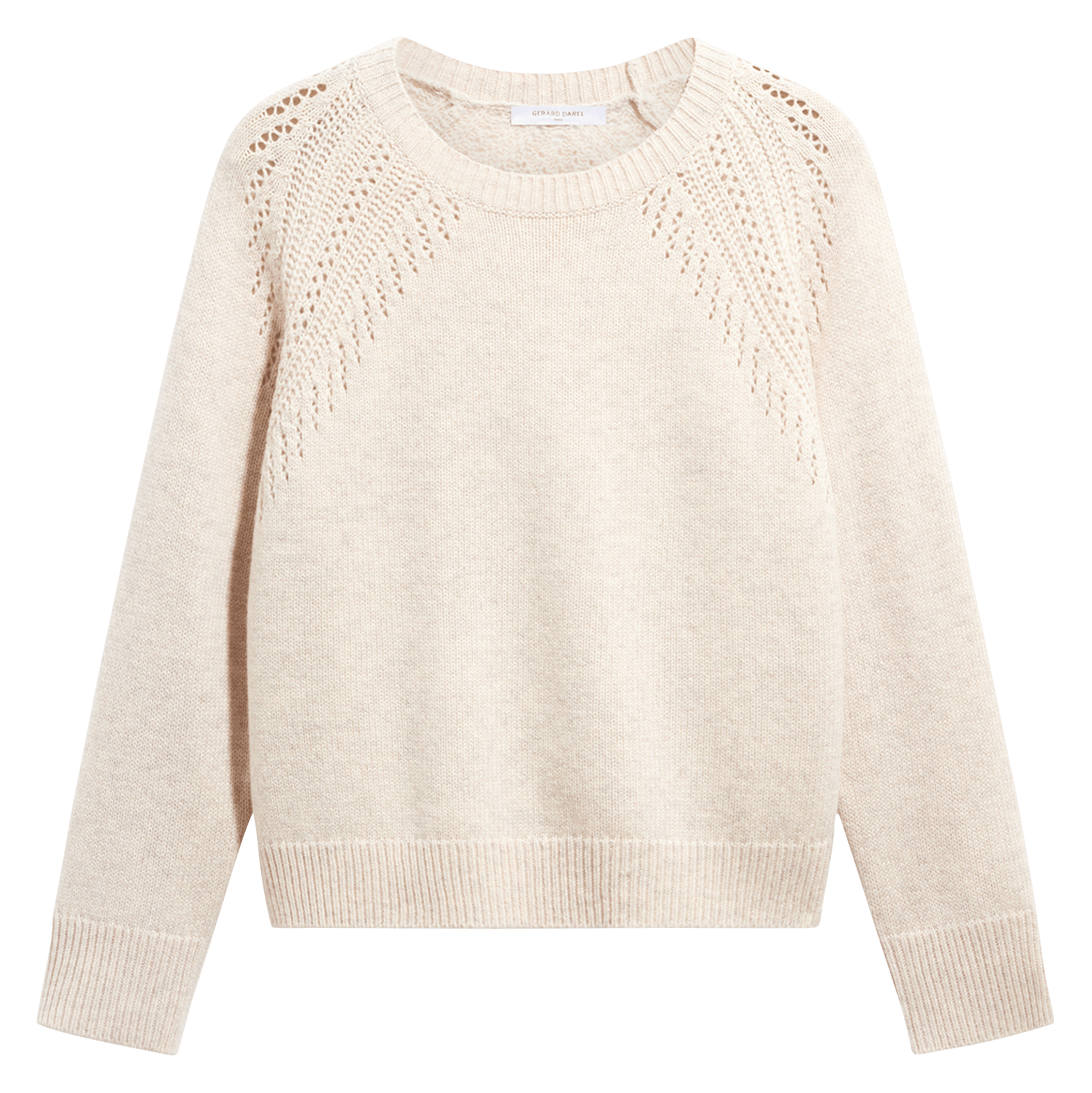 Pull droit col rond ajouré en laine GERARD DAREL Beige