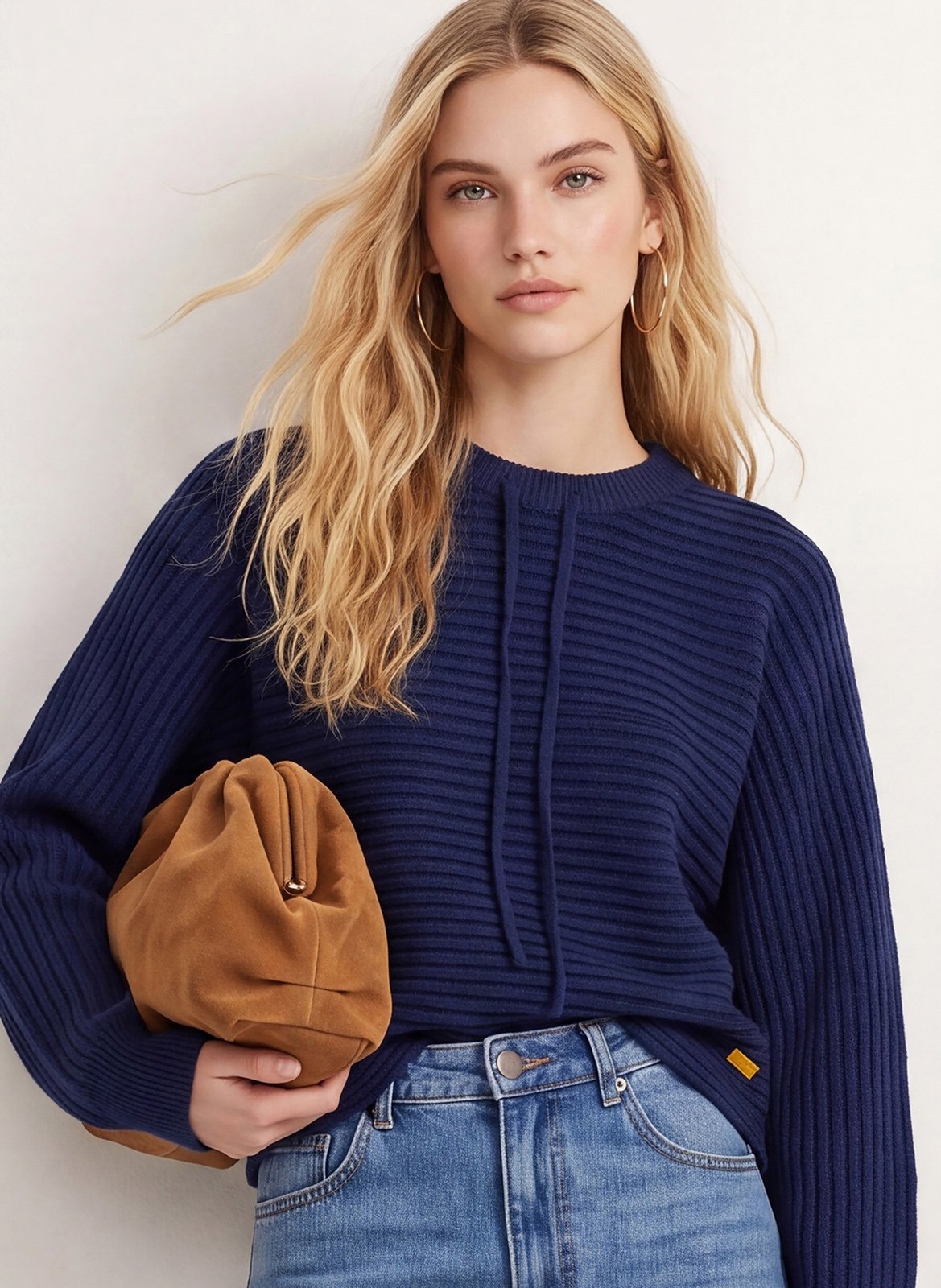 Pull droit col rond en laine mélangé KOOKAI Bleu