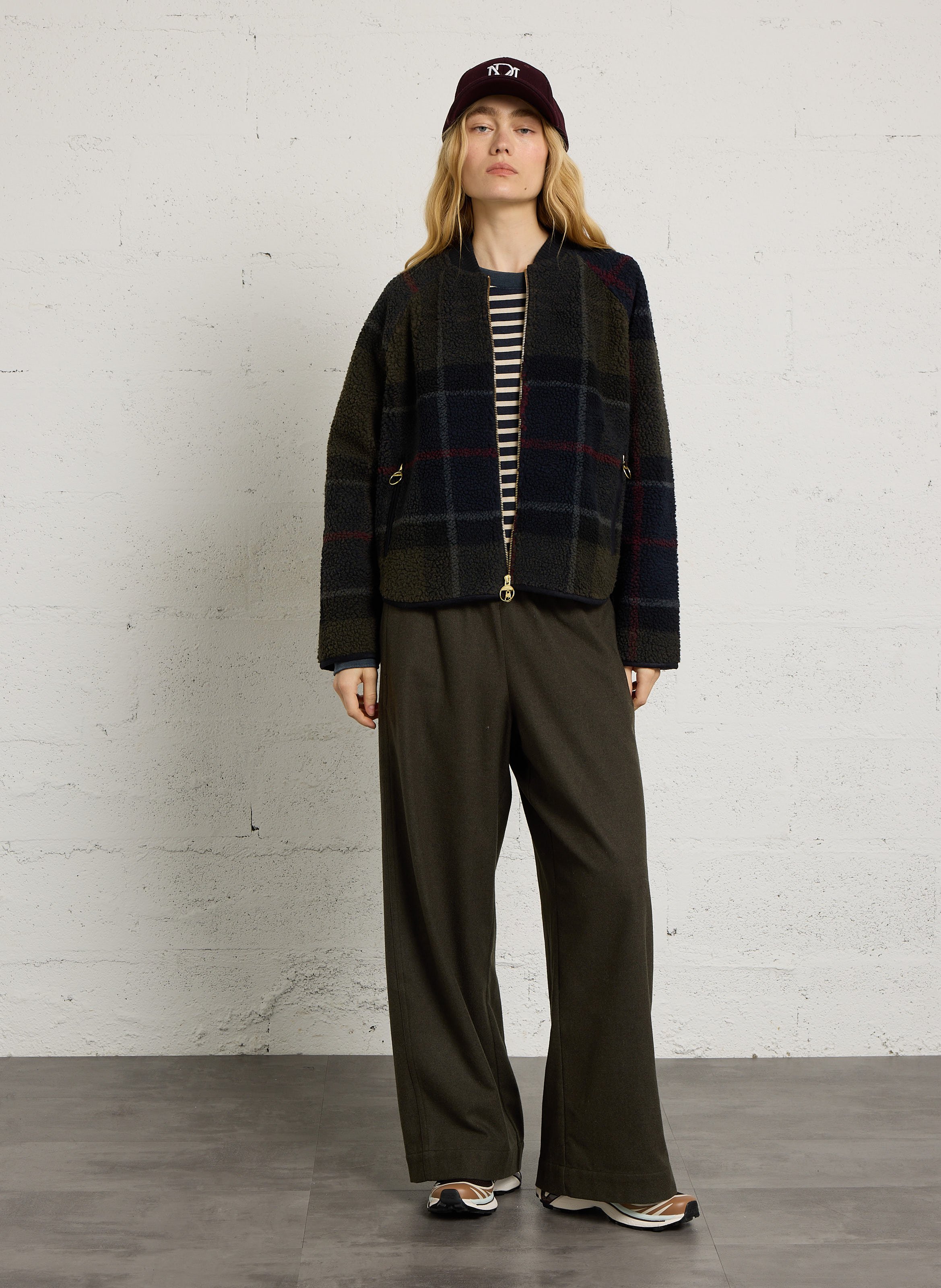 Fluffy checkered straight jacket BARBOUR Green