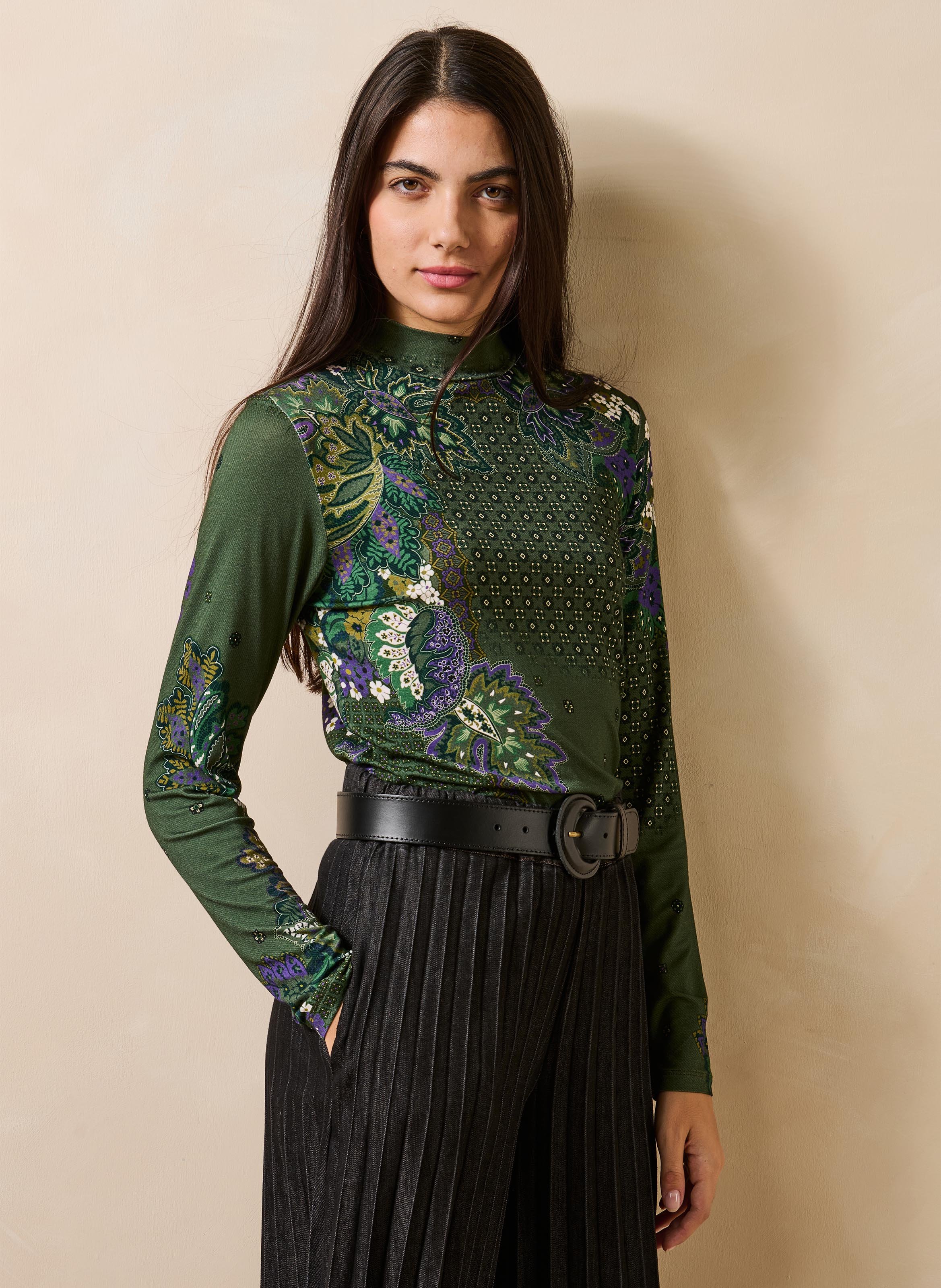 Long-sleeved printed high-neck T-shirt LA FEE MARABOUTEE