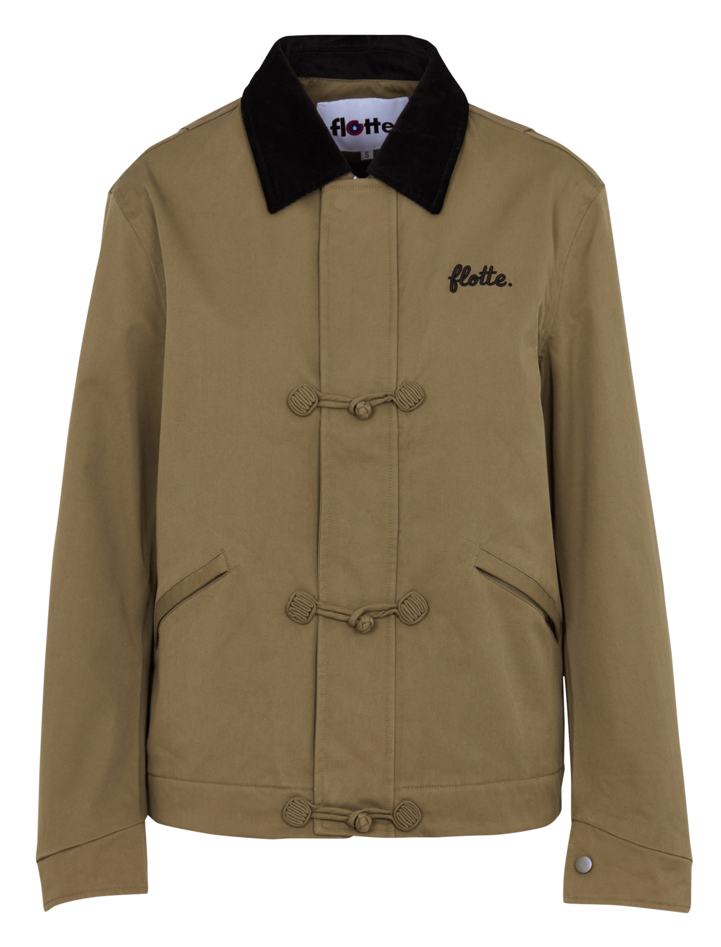 Plain straight-cut jacket with a corduroy collar FLOTTE Khaki
