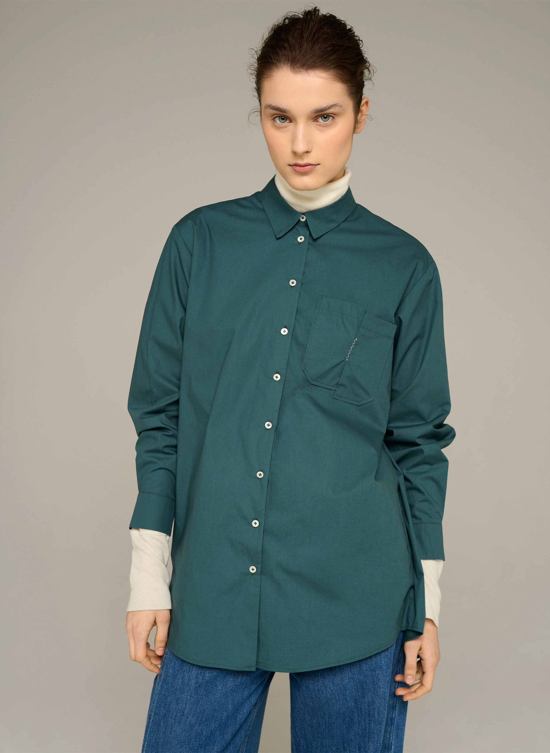 Blouse van biokatoen met klassieke kraag COTELAC ACOTE Groen