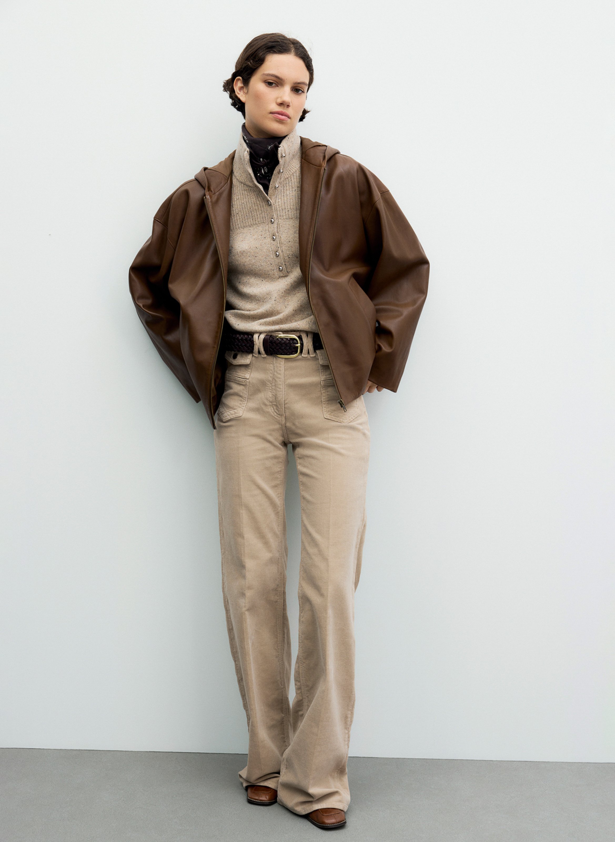 Chaqueta amplia con capucha de cuero GERARD DAREL Marron