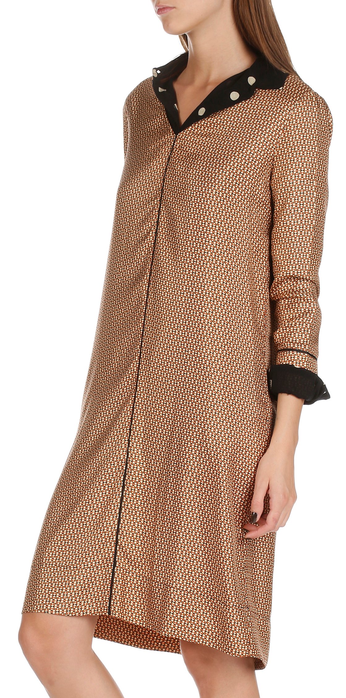 Robe courte droite décolletée et imprimée en soie MOMONI Rouge