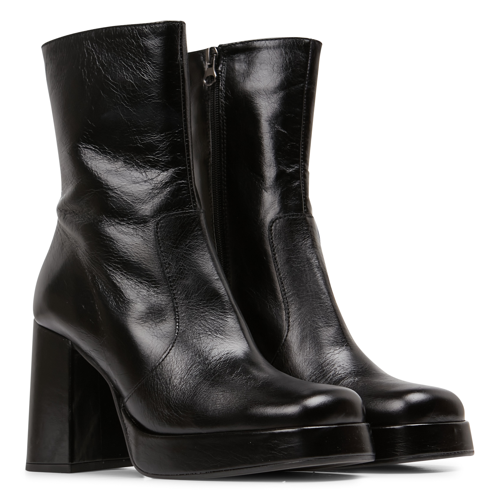 Bottines à talons en cuir vieilli Noir